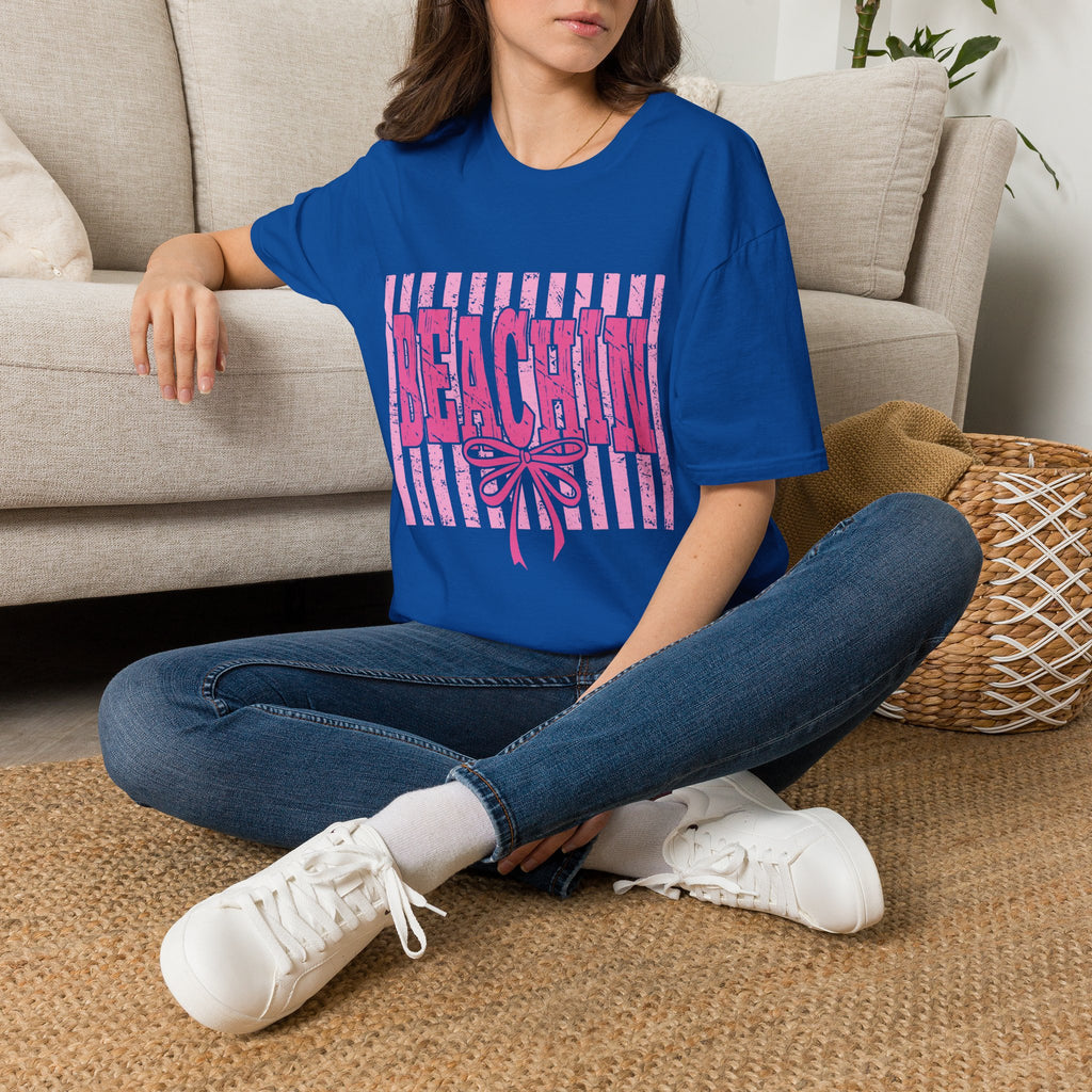 Beachin' Pink Striped Graphic T-Shirt | Summer Beach Vibes