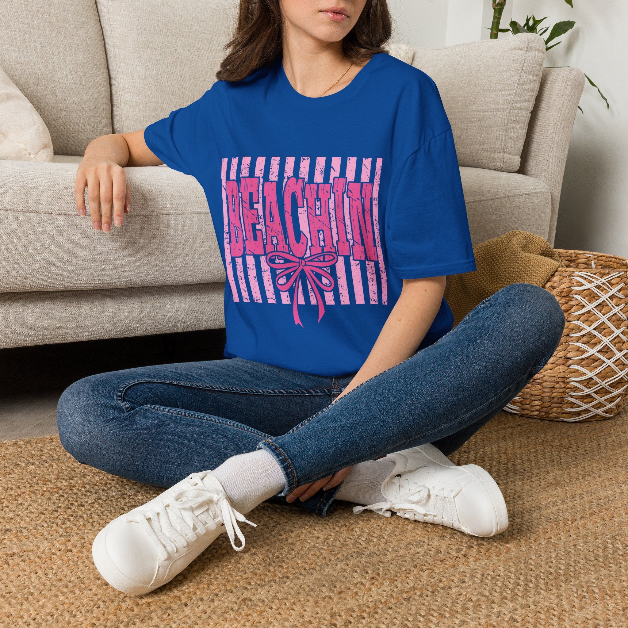 Beachin' Pink Striped Graphic T-Shirt | Summer Beach Vibes