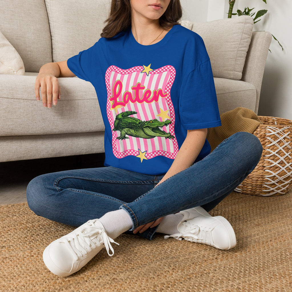 Later Graphic T‑Shirt — Retro Pink Stripe Alligator Design