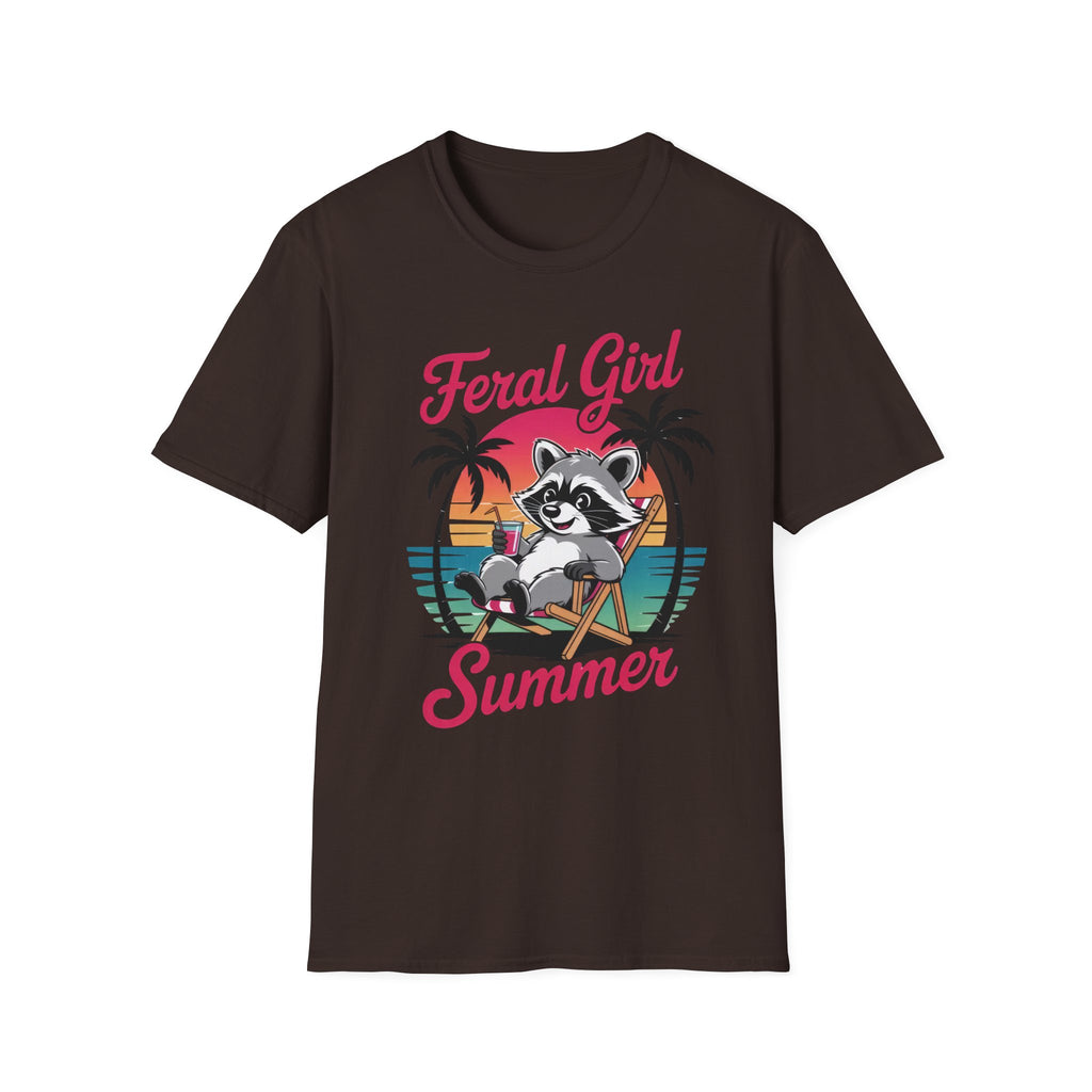 Feral Girl Summer T-Shirt — Retro Raccoon Beach Graphic Tee