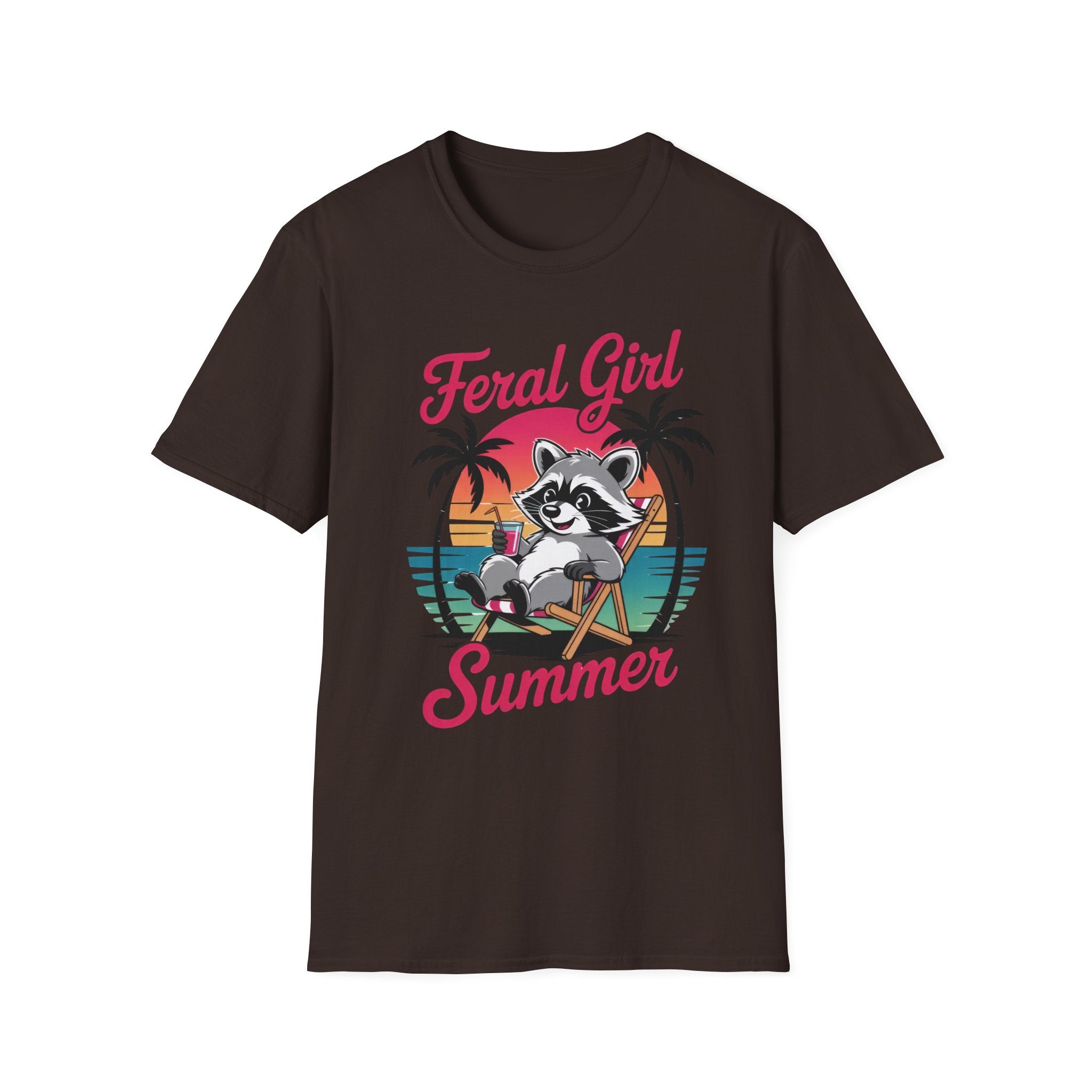 Feral Girl Summer T-Shirt — Retro Raccoon Beach Graphic Tee