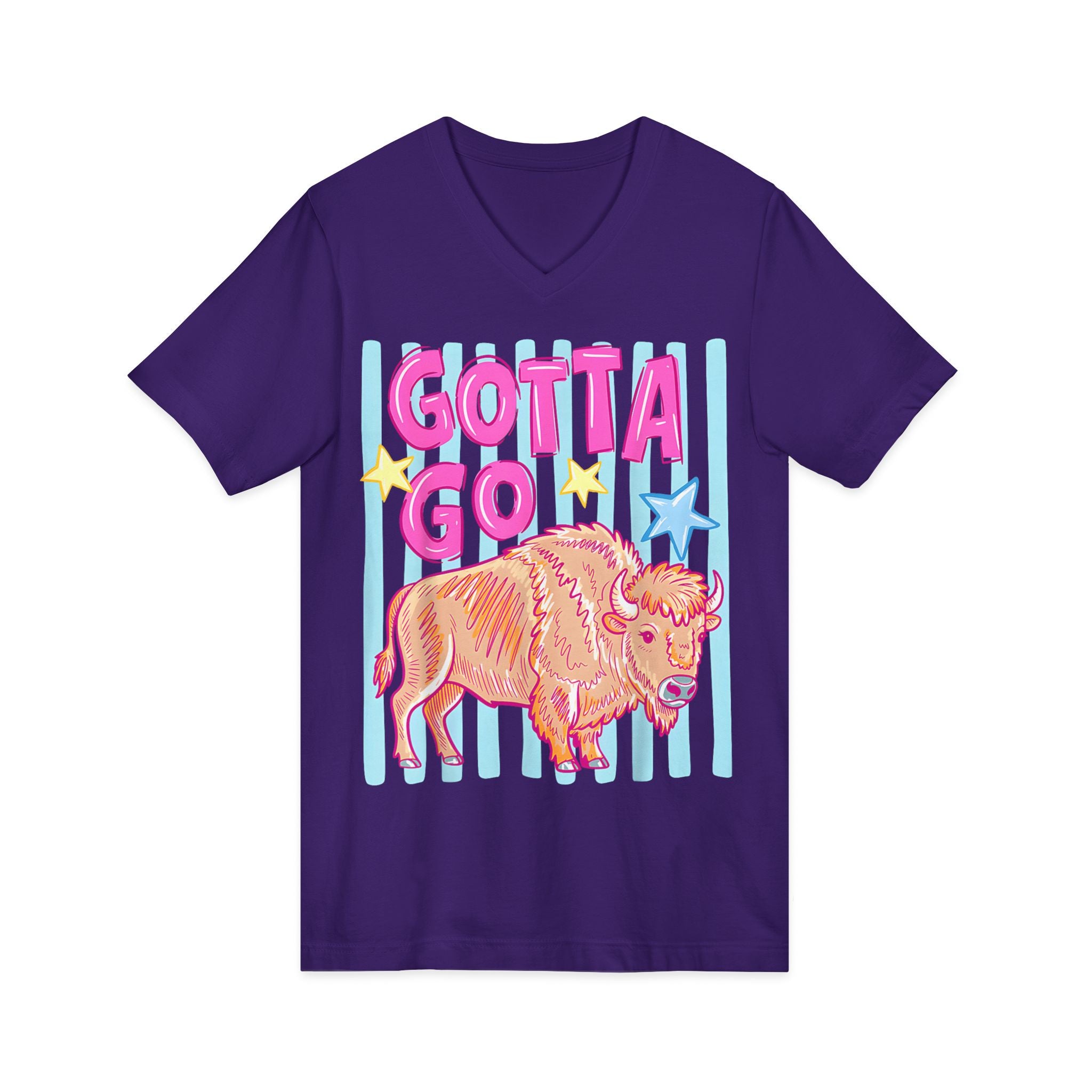 Gotta Go Buffalo V-Neck Tee — Retro Pastel Bison Graphic T-Shirt