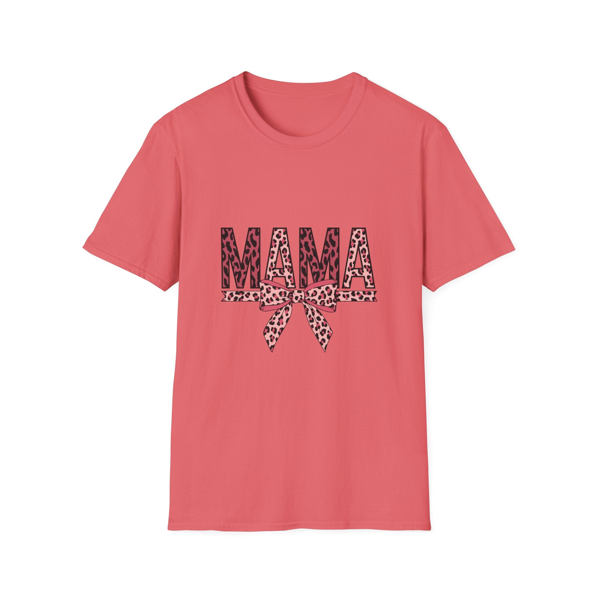 Mama Leopard Print T-Shirt — Pink Bow Mom Tee