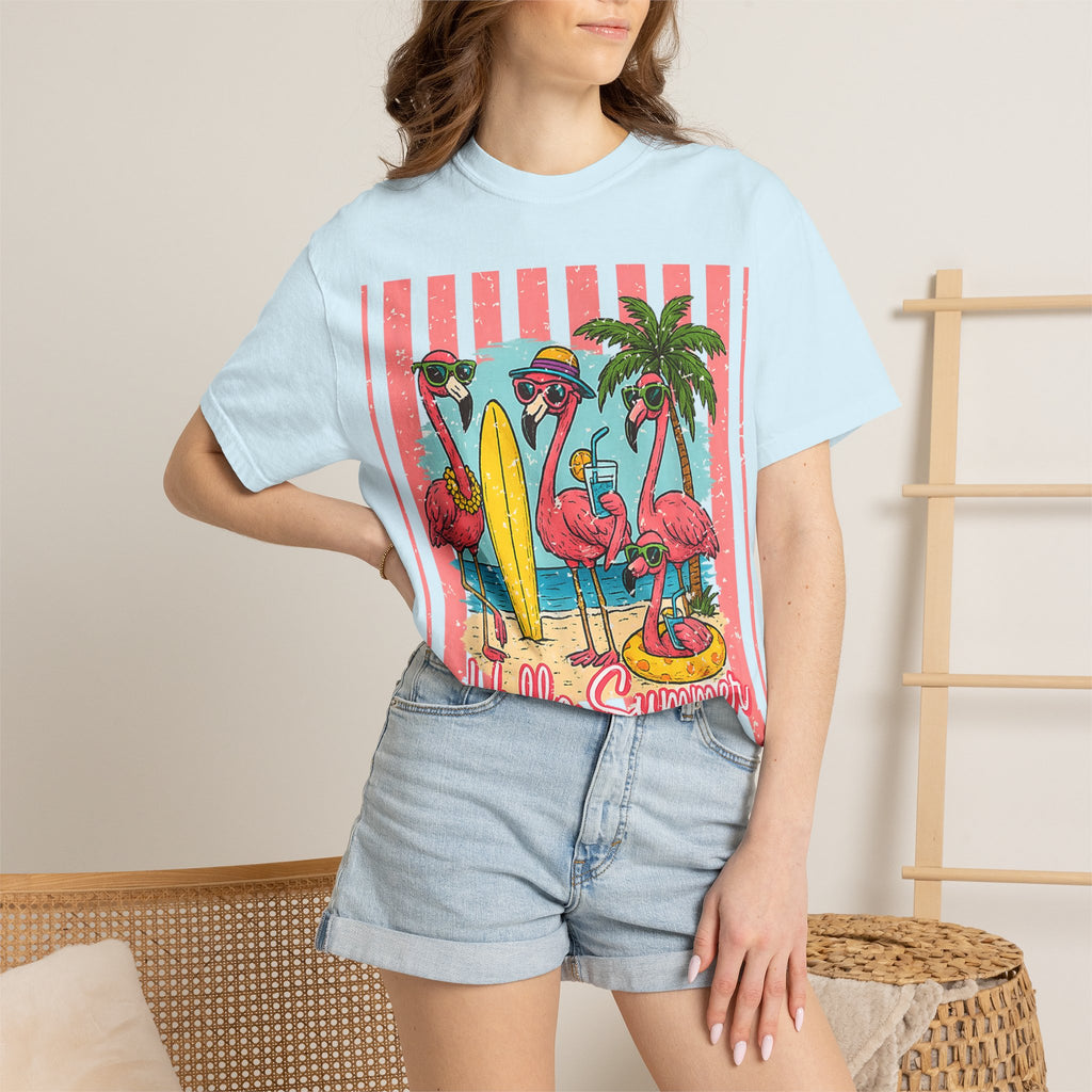 Hello Summer Flamingo Beach T-Shirt