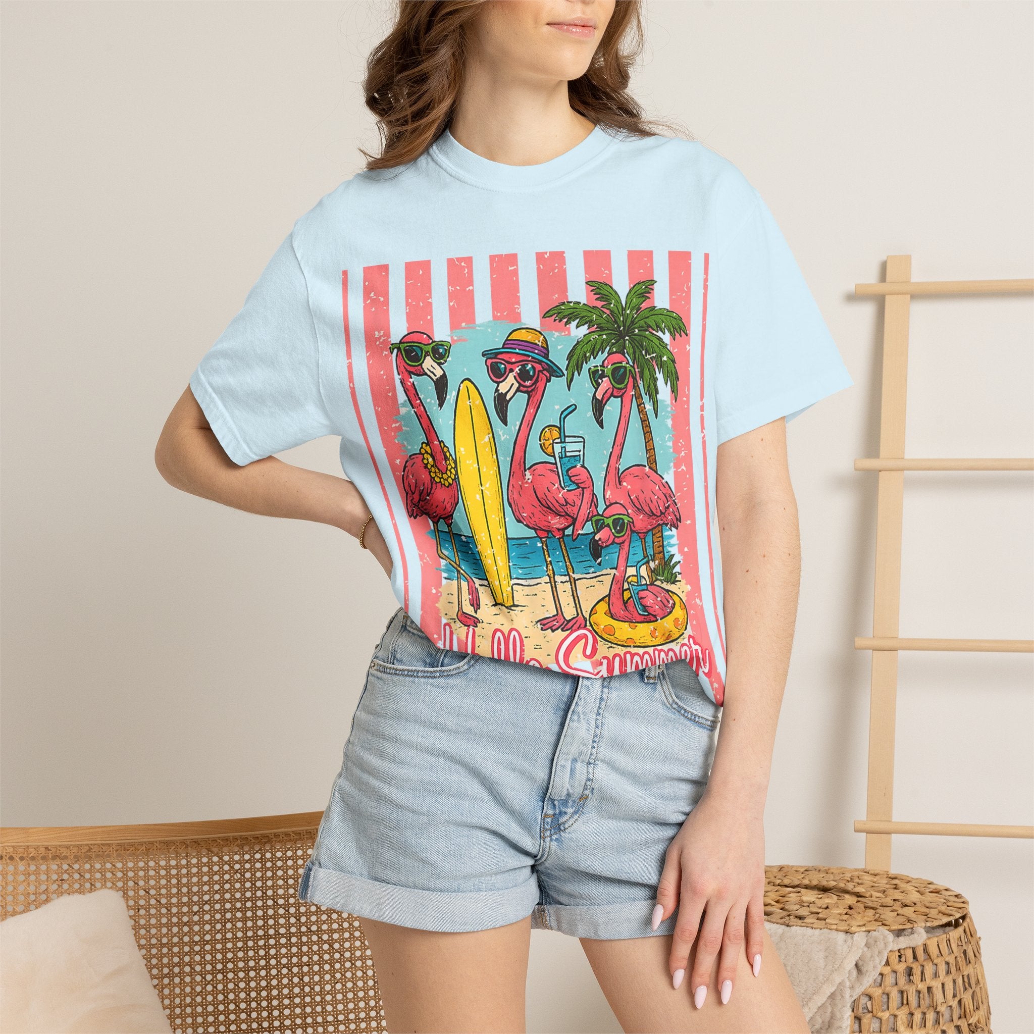 Hello Summer Flamingo Beach T-Shirt