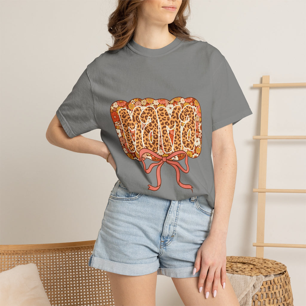 Mama Floral Bonnet T-Shirt Comfort Colors® Leopard Print Mama Shirt,Coquette Bow Mom T-shirt,Mother's Day Gift,Gift for New Mom