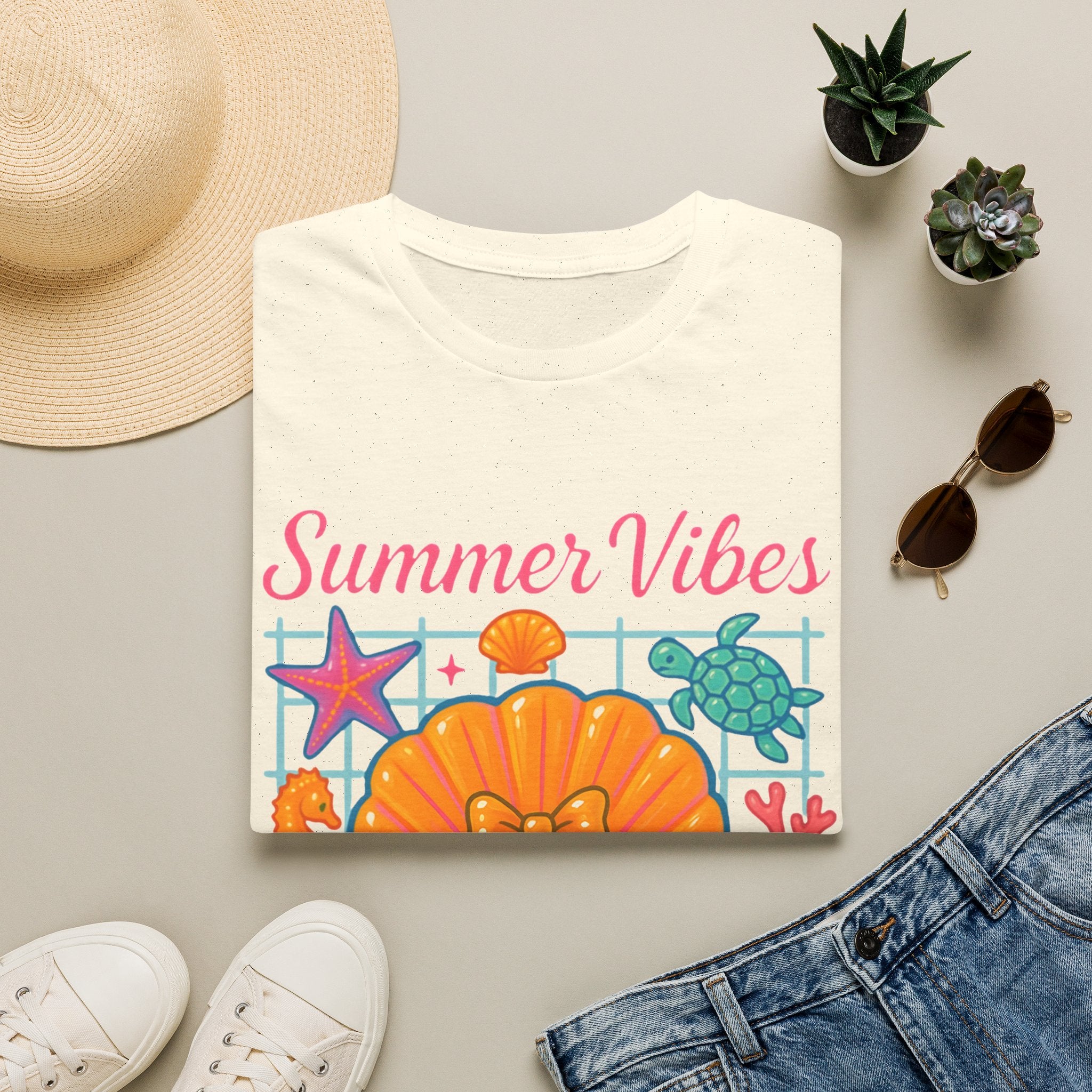 T-Shirt — "Summer Vibes" Seashell & Sea Life Beach Tee