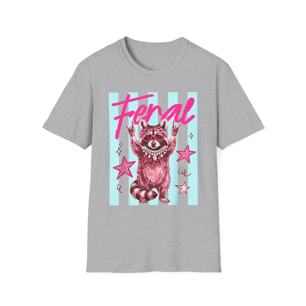 Feral Raccoon Graphic T-Shirt — Retro Pink & Teal Cute Punk Tee