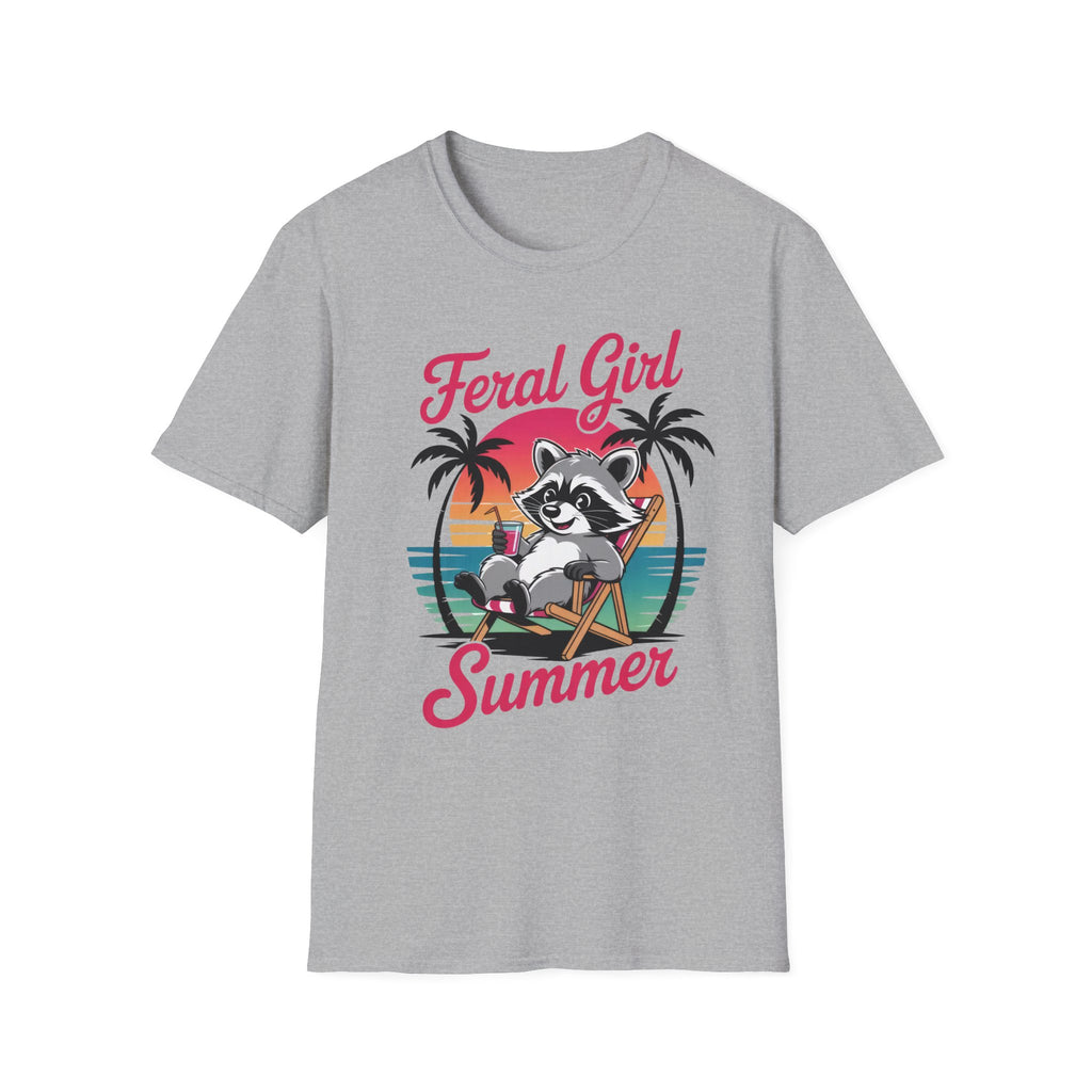 Feral Girl Summer T-Shirt — Retro Raccoon Beach Graphic Tee