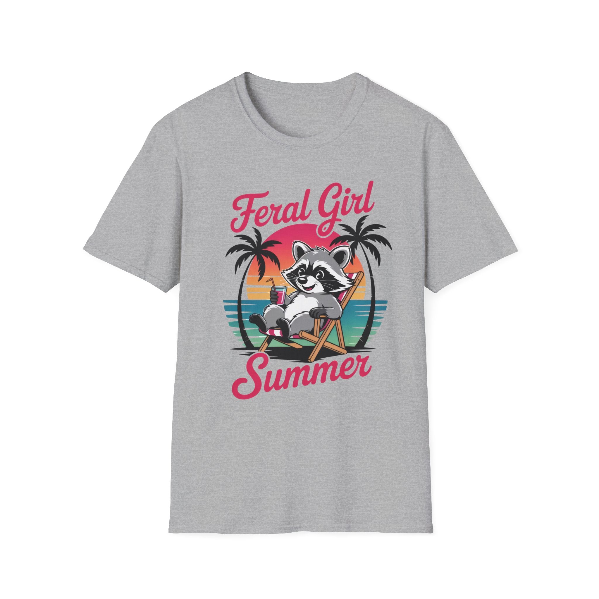Feral Girl Summer T-Shirt — Retro Raccoon Beach Graphic Tee