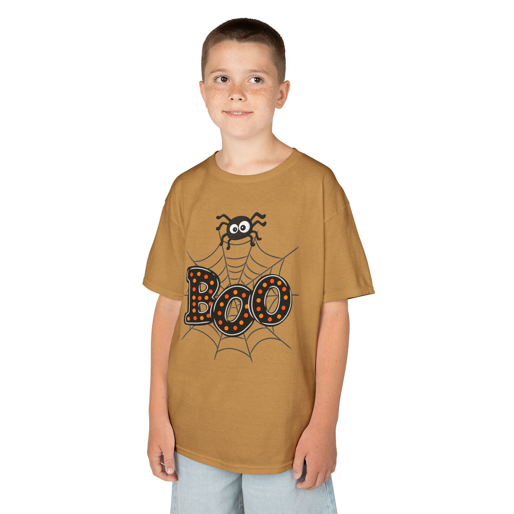 Kids Halloween Tee - "Boo" Spider Web Graphic