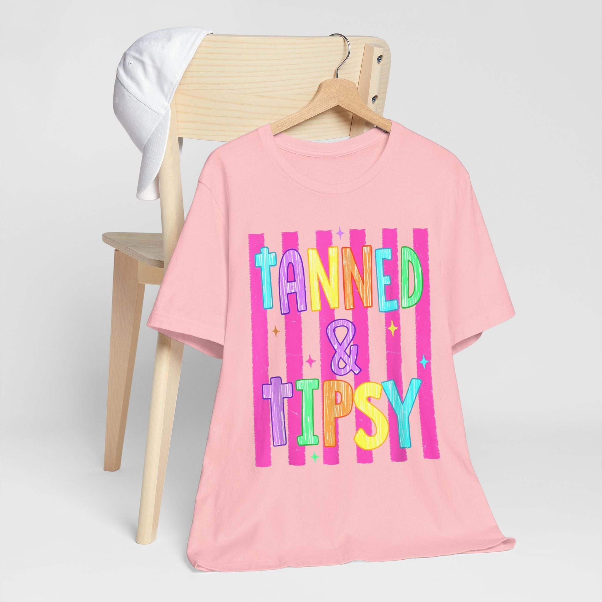 T-Shirt — "Tanned & Tipsy" Colorful Beach Party Graphic Tee