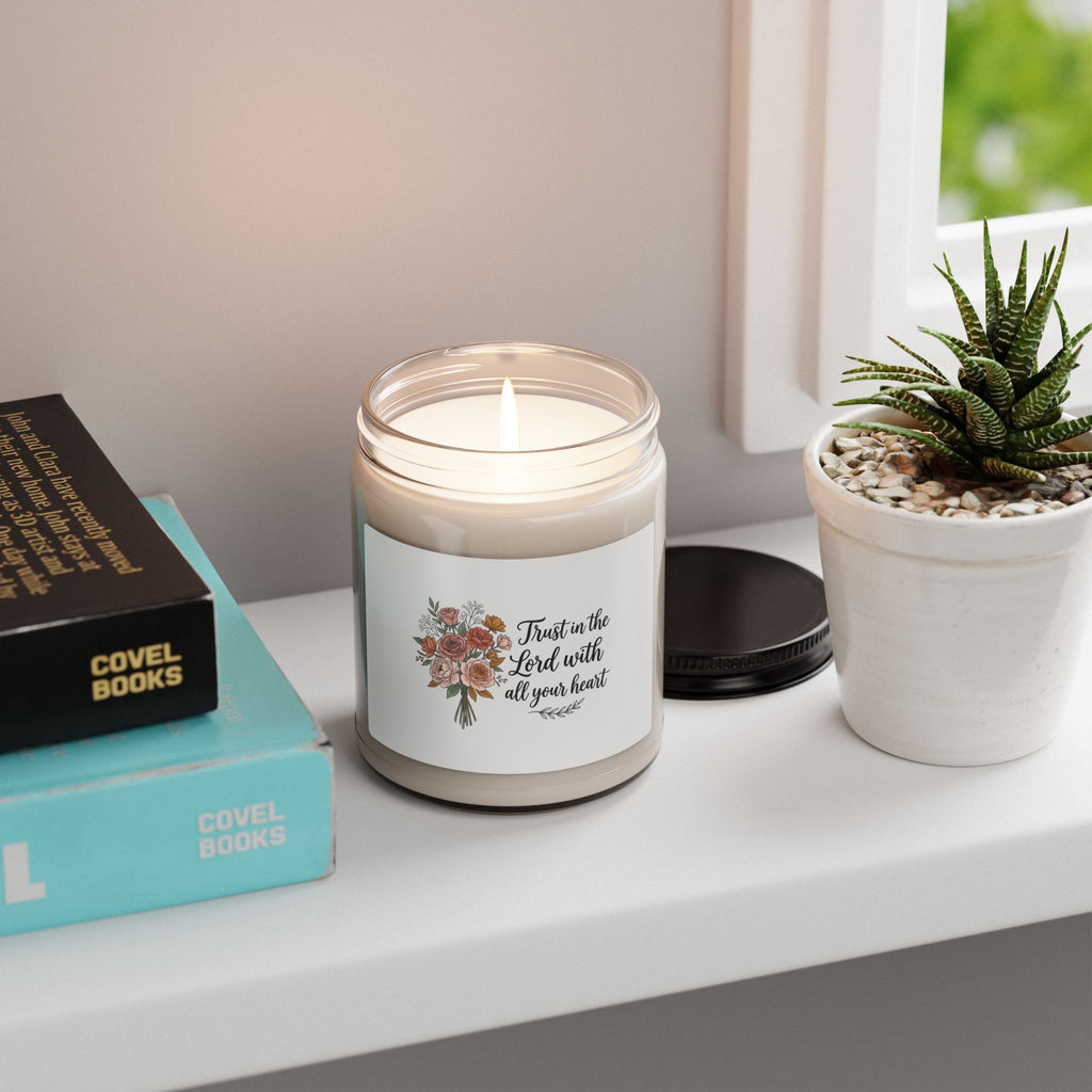 Inspirational Floral Soy Candle — "Trust in the Lord with All Your Heart", 9oz