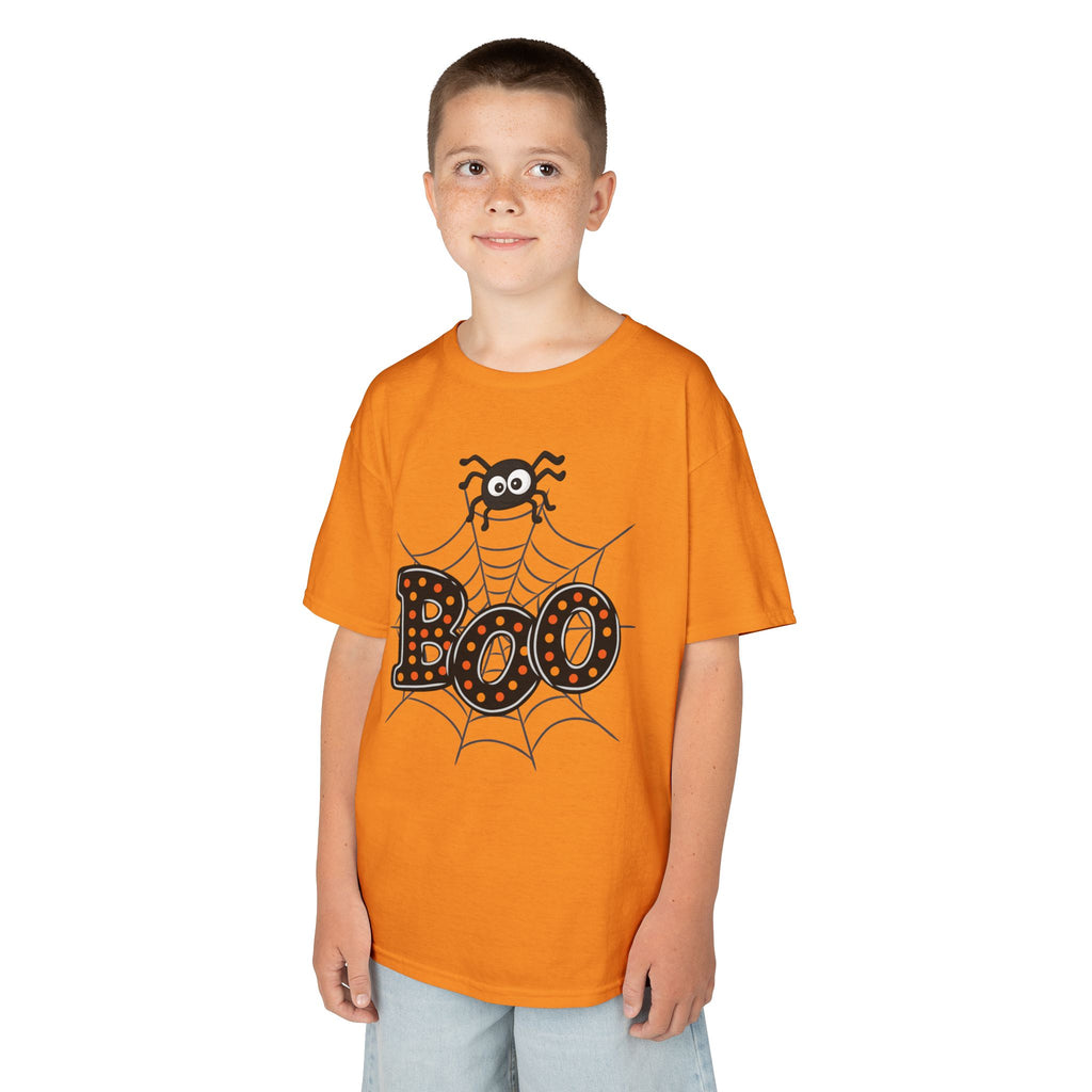 Kids Halloween Tee - "Boo" Spider Web Graphic