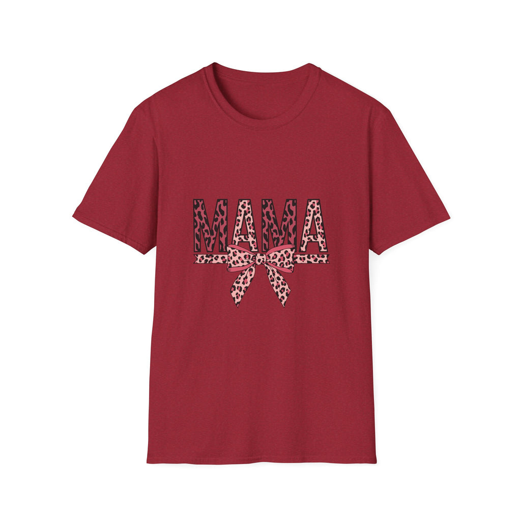 Mama Leopard Print T-Shirt — Pink Bow Mom Tee