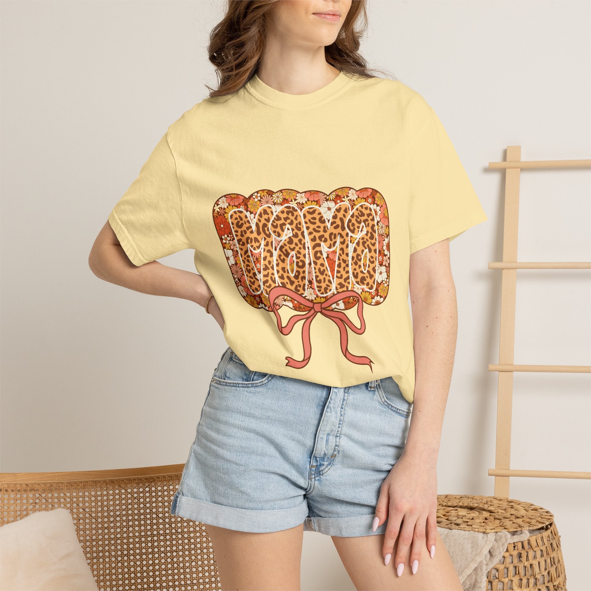 Mama Floral Bonnet T-Shirt Comfort Colors® Leopard Print Mama Shirt,Coquette Bow Mom T-shirt,Mother's Day Gift,Gift for New Mom