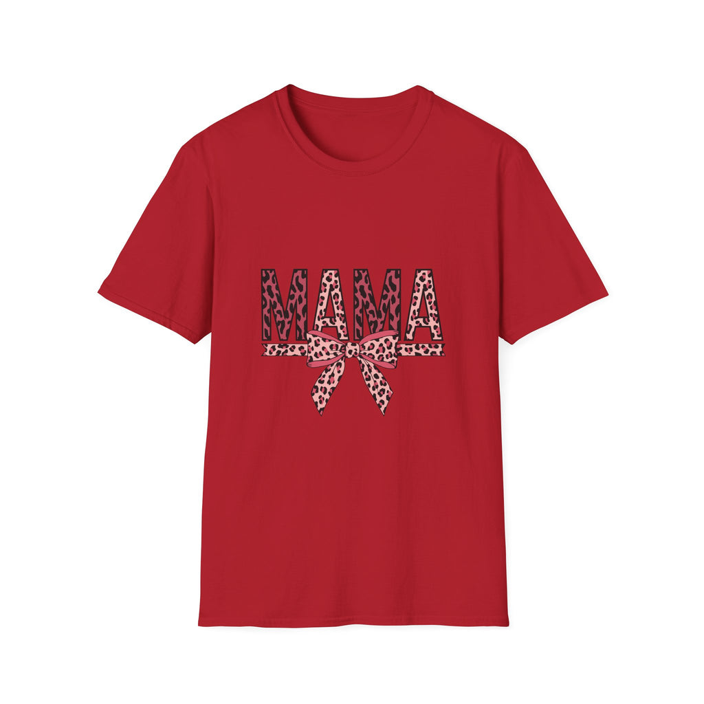 Mama Leopard Print T-Shirt — Pink Bow Mom Tee