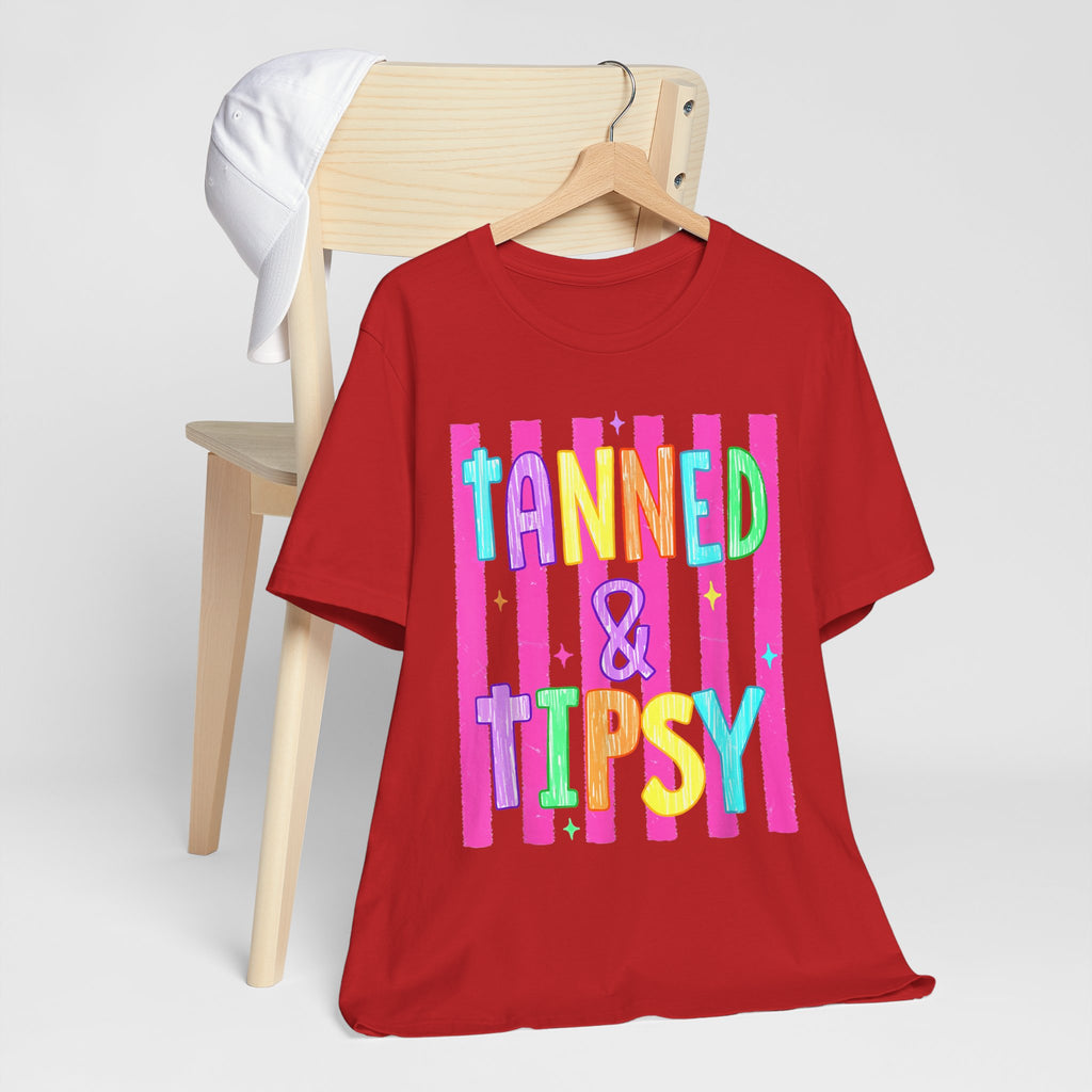 T-Shirt — "Tanned & Tipsy" Colorful Beach Party Graphic Tee