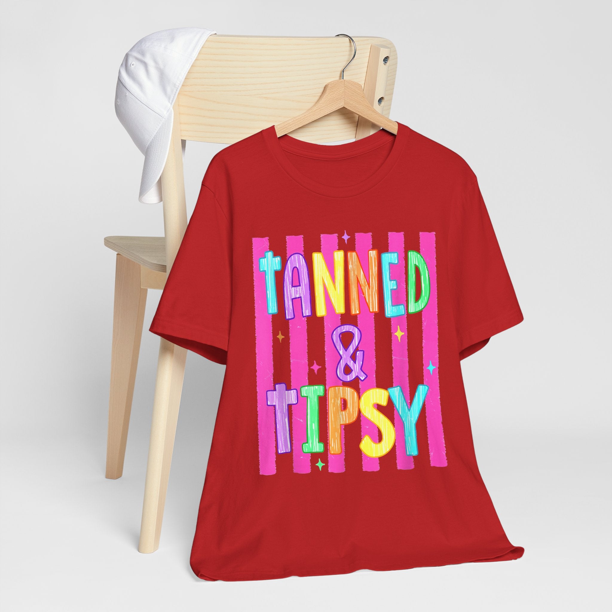 T-Shirt — "Tanned & Tipsy" Colorful Beach Party Graphic Tee