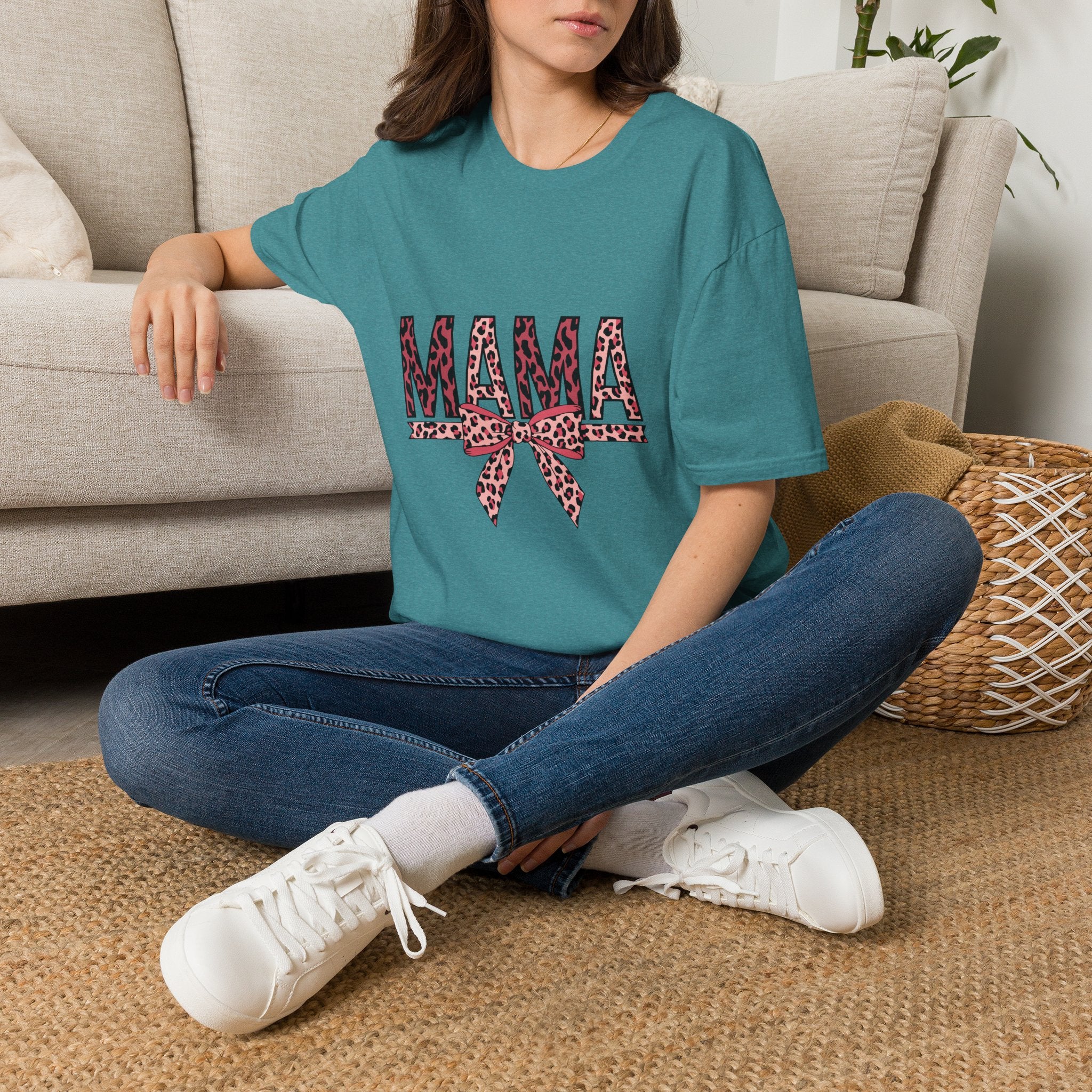 Mama Leopard Print T-Shirt — Pink Bow Mom Tee