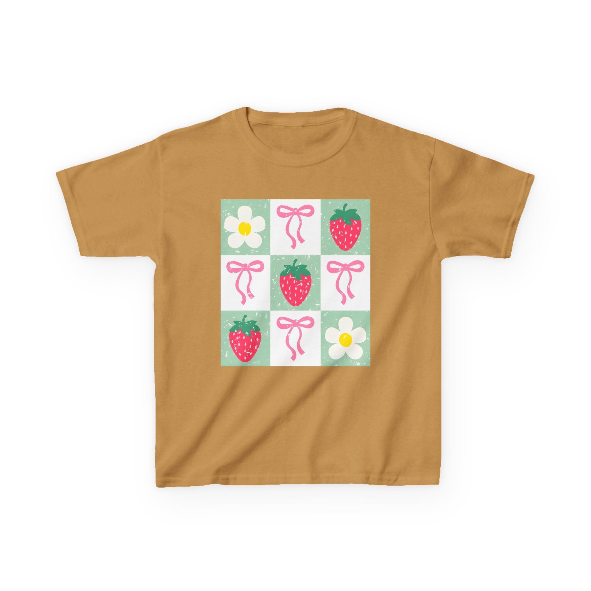 Kids Strawberry Grid Tee — Cute Strawberry & Flower Graphic T-Shirt
