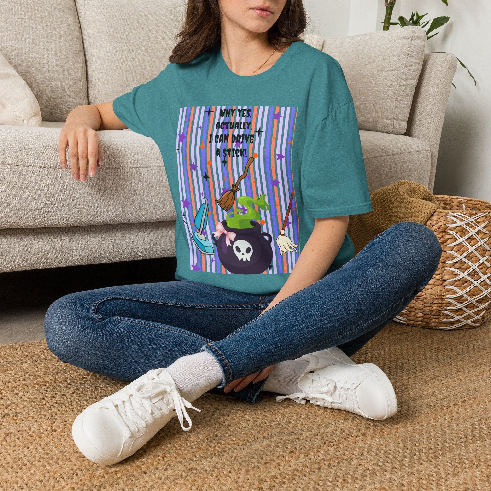 Witchy Broomstick Tee - "Why Yes Actually I Can Drive a Stick" Graphic T-Shirt Hocus Pocus