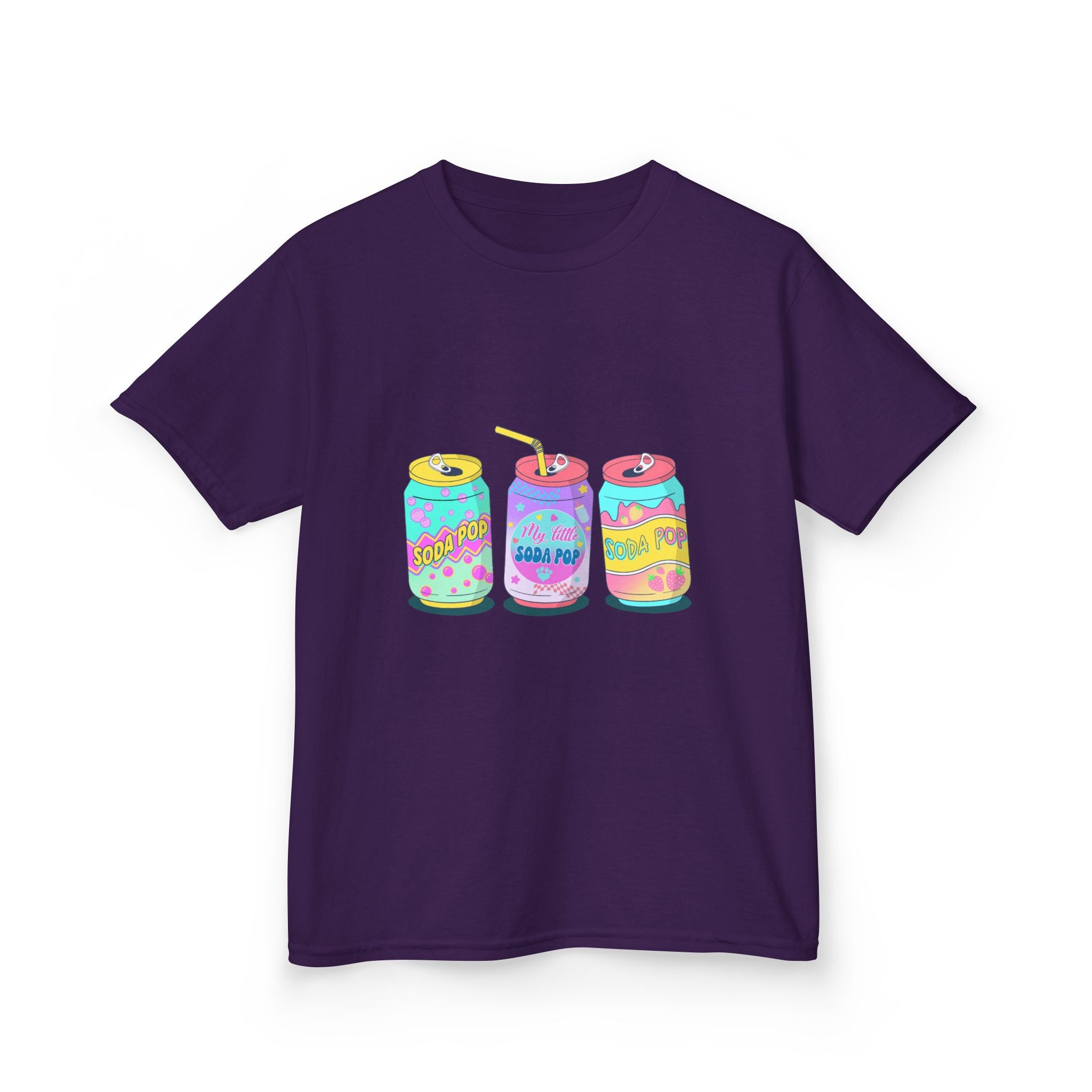 Kids T-Shirt — Colorful Soda Can Trio Graphic Tee (Cute Retro Drink Design)