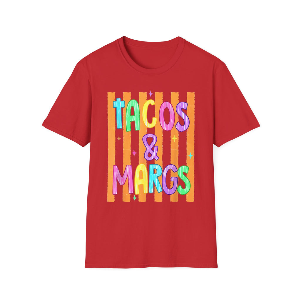 T-Shirt — "Tacos & Margs" Colorful Striped Graphic Tee