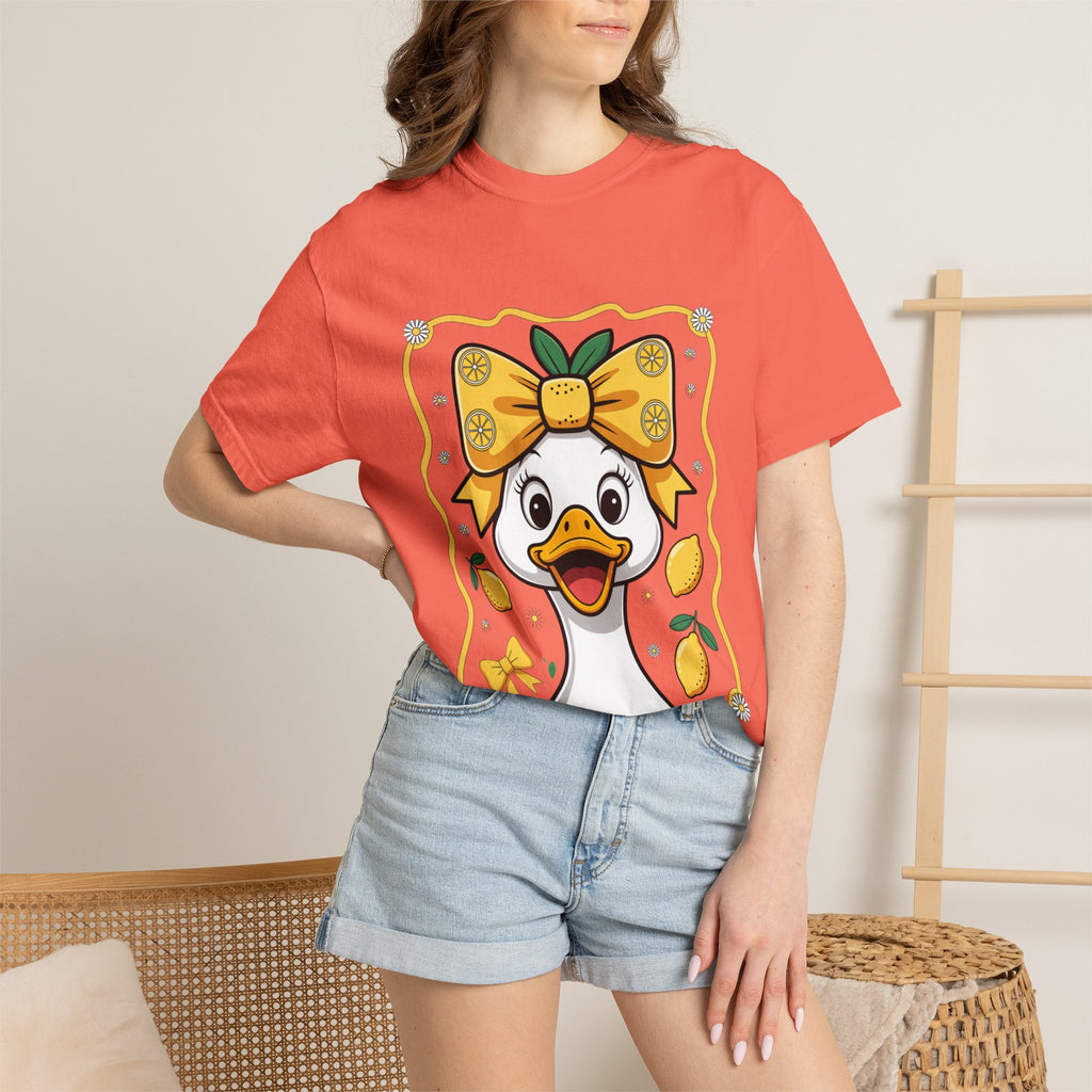 Cute Lemon Duck T-Shirt — Whimsical Duck with Bow Graphic Tee