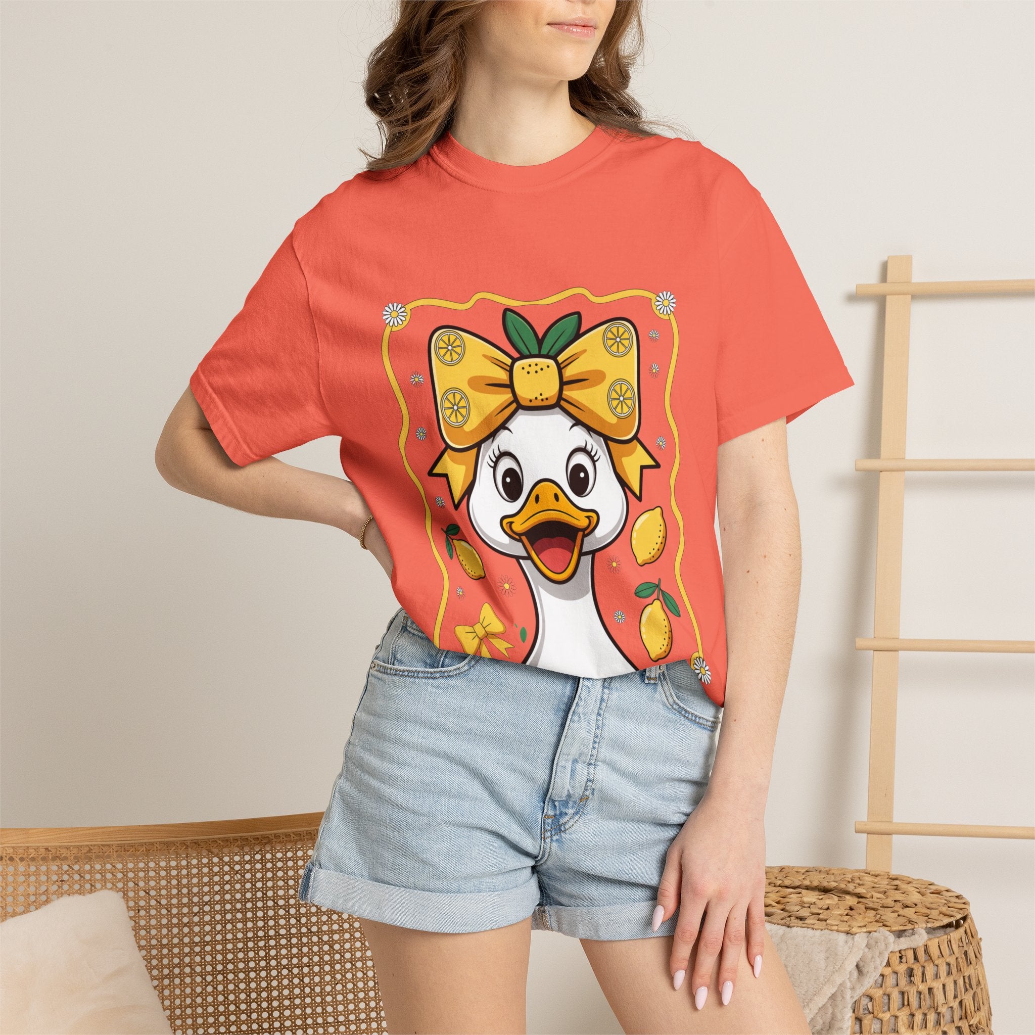 Cute Lemon Duck T-Shirt — Whimsical Duck with Bow Graphic Tee