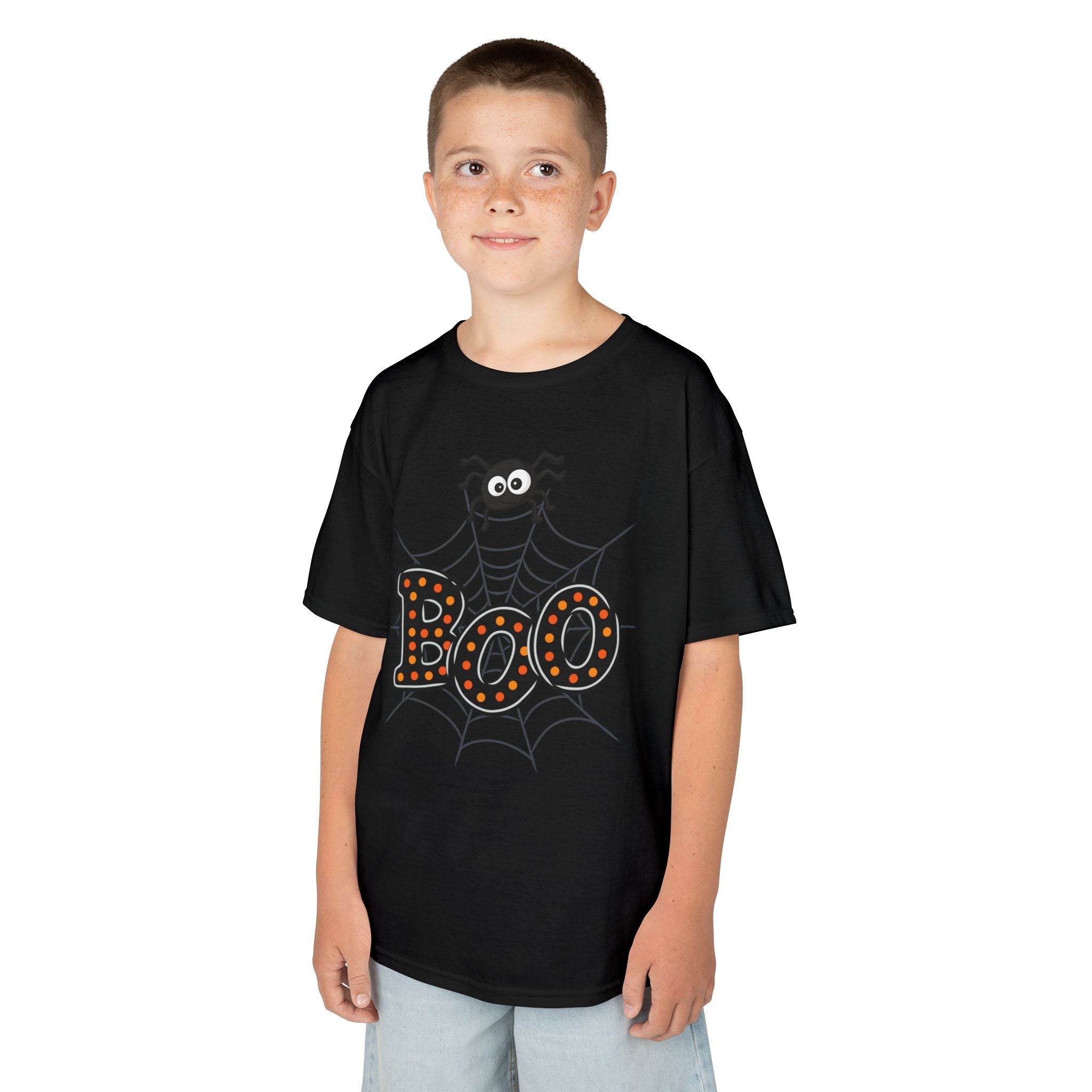 Kids Halloween Tee - "Boo" Spider Web Graphic