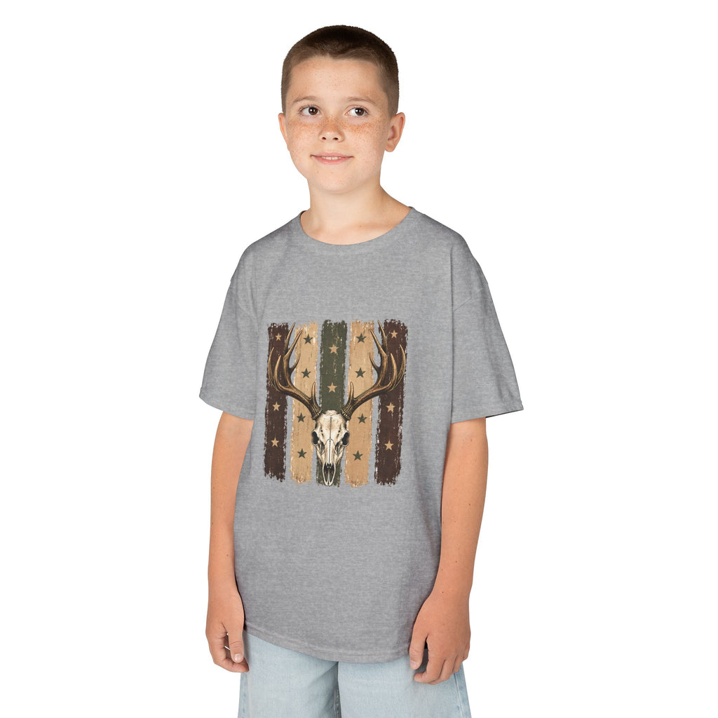 Kids Deer Skull Tee — Rustic Antler Graphic T-Shirt for Outdoor-Loving Kids