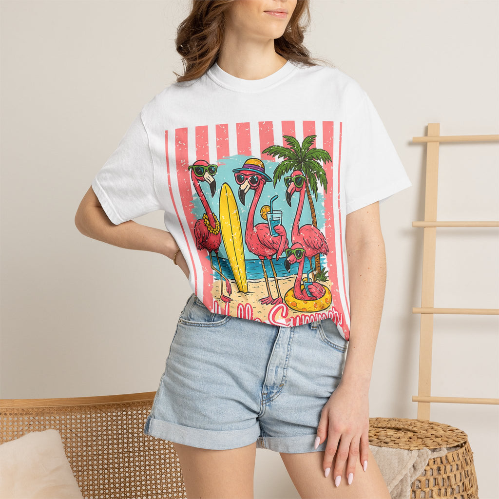 Hello Summer Flamingo Beach T-Shirt