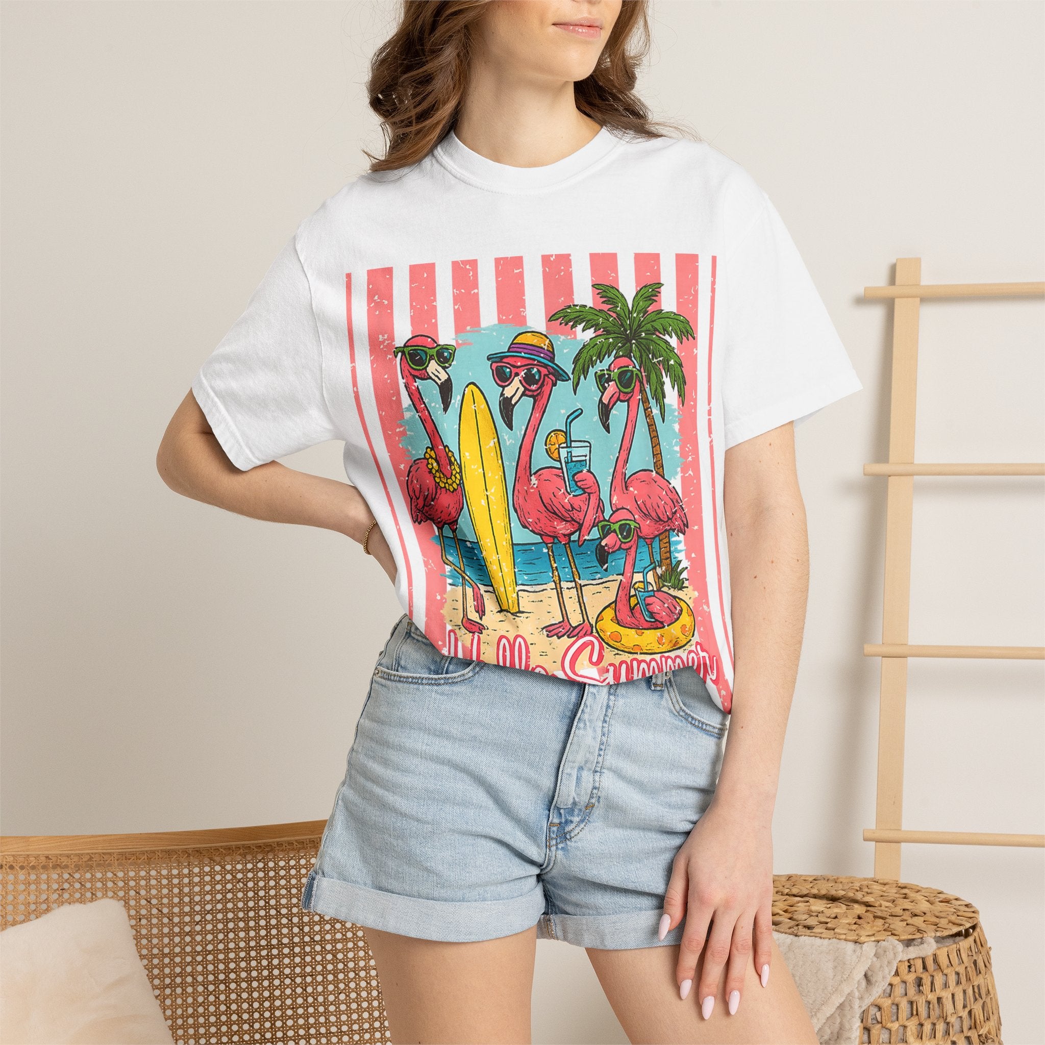 Hello Summer Flamingo Beach T-Shirt