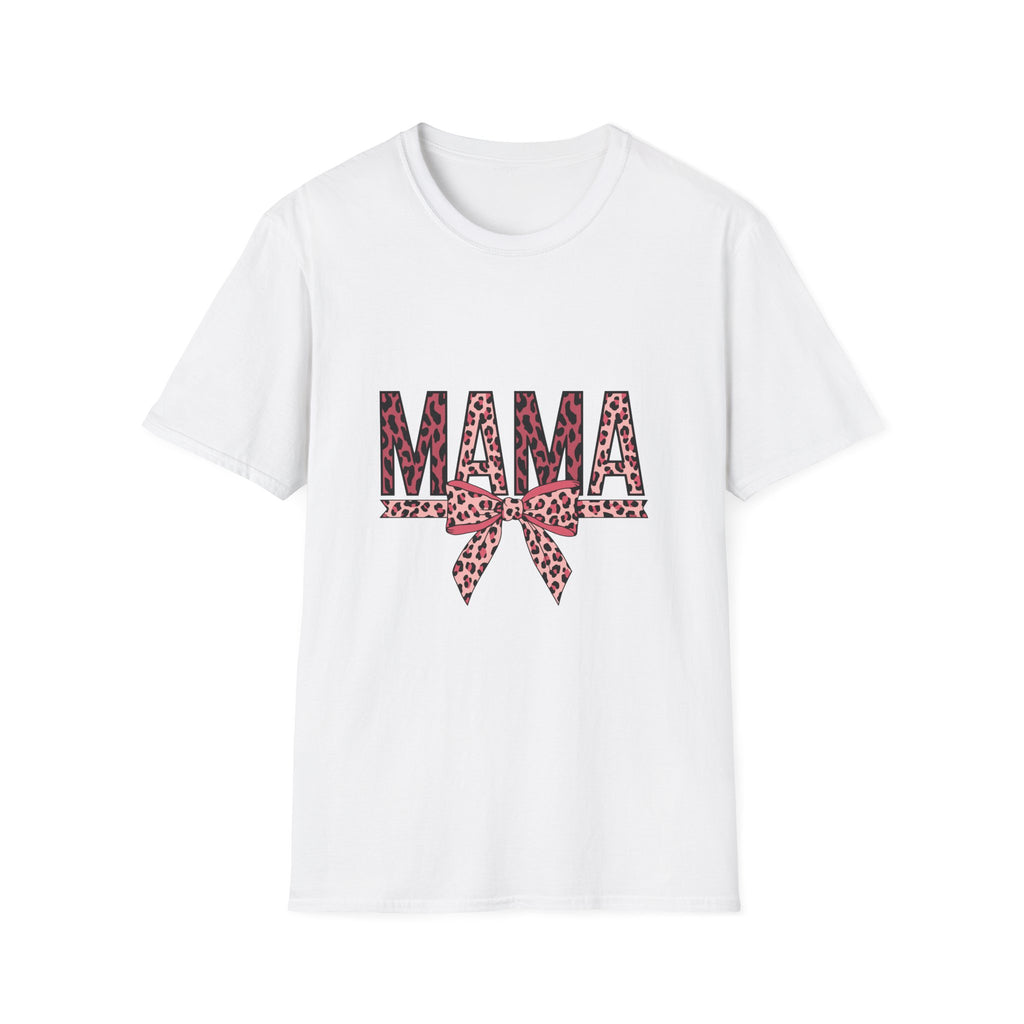 Mama Leopard Print T-Shirt — Pink Bow Mom Tee