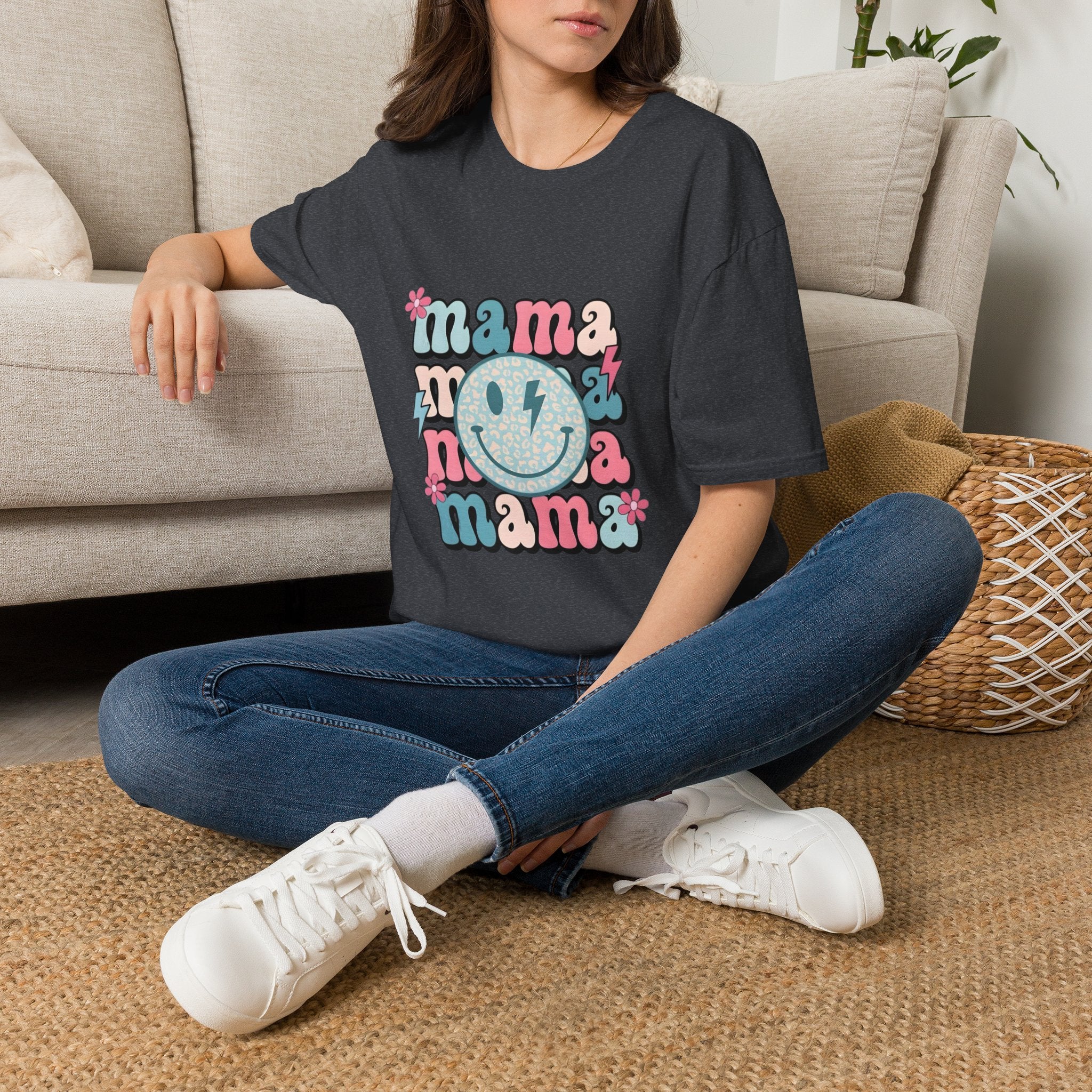 Mama Smile Graphic T-Shirt — Retro Boho 'mama' Design for Mothers, Mother's Day Gift