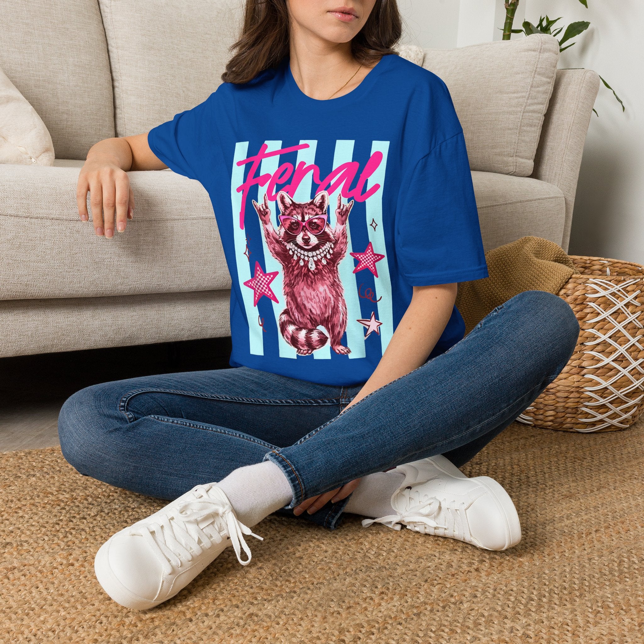 Feral Raccoon Graphic T-Shirt — Retro Pink & Teal Cute Punk Tee