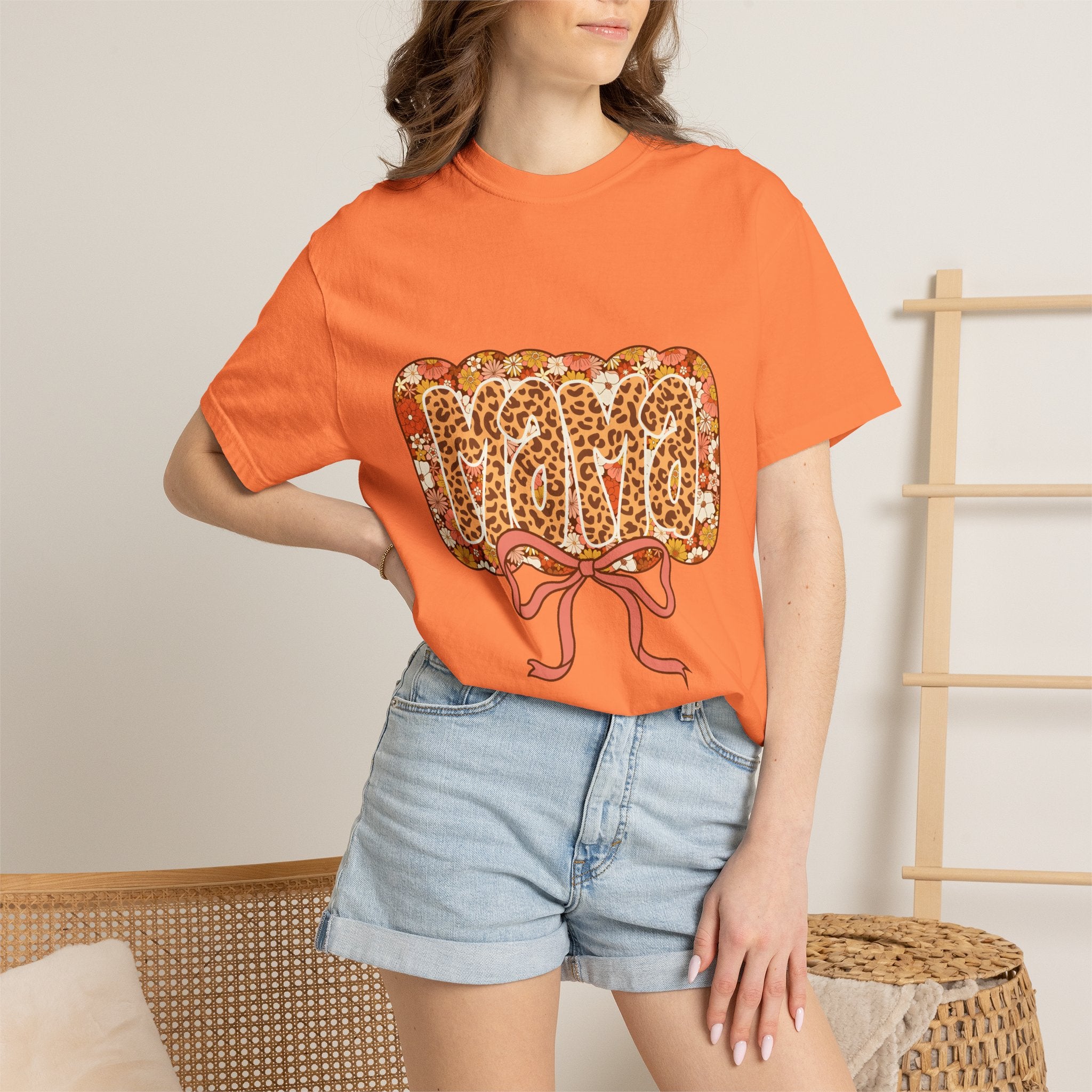Mama Floral Bonnet T-Shirt Comfort Colors® Leopard Print Mama Shirt,Coquette Bow Mom T-shirt,Mother's Day Gift,Gift for New Mom