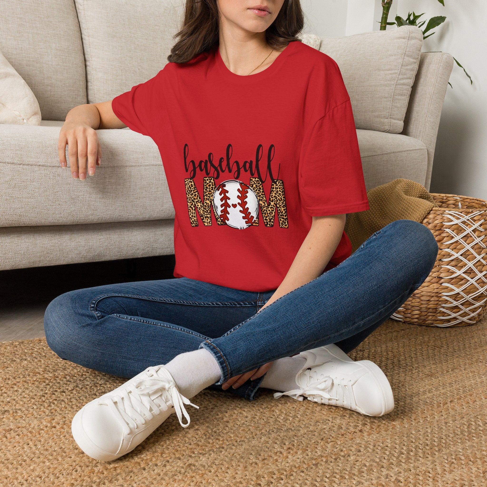 Baseball Mom T-Shirt — Leopard Print “Mom” Baseball Design