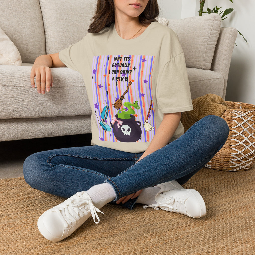 Witchy Broomstick Tee - "Why Yes Actually I Can Drive a Stick" Graphic T-Shirt Hocus Pocus