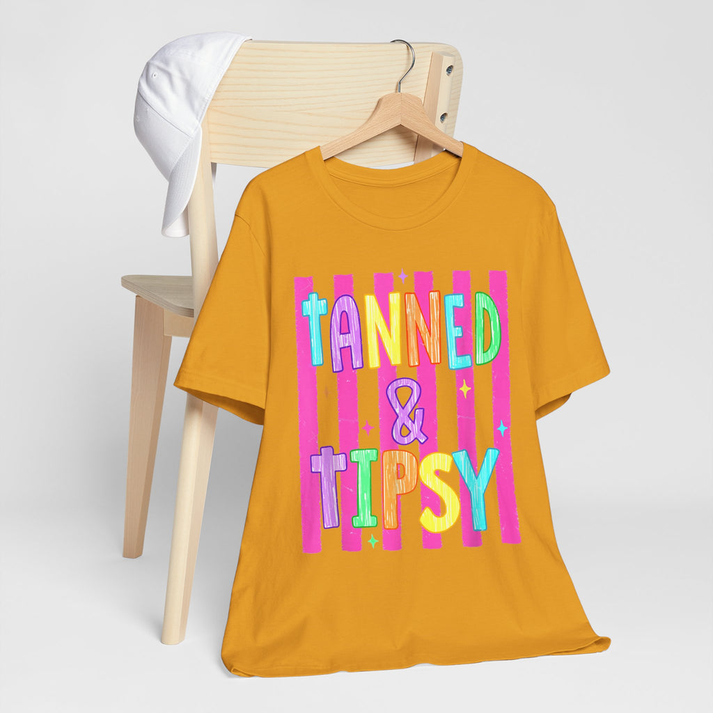 T-Shirt — "Tanned & Tipsy" Colorful Beach Party Graphic Tee