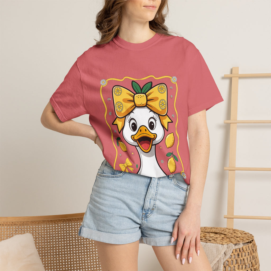 Cute Lemon Duck T-Shirt — Whimsical Duck with Bow Graphic Tee