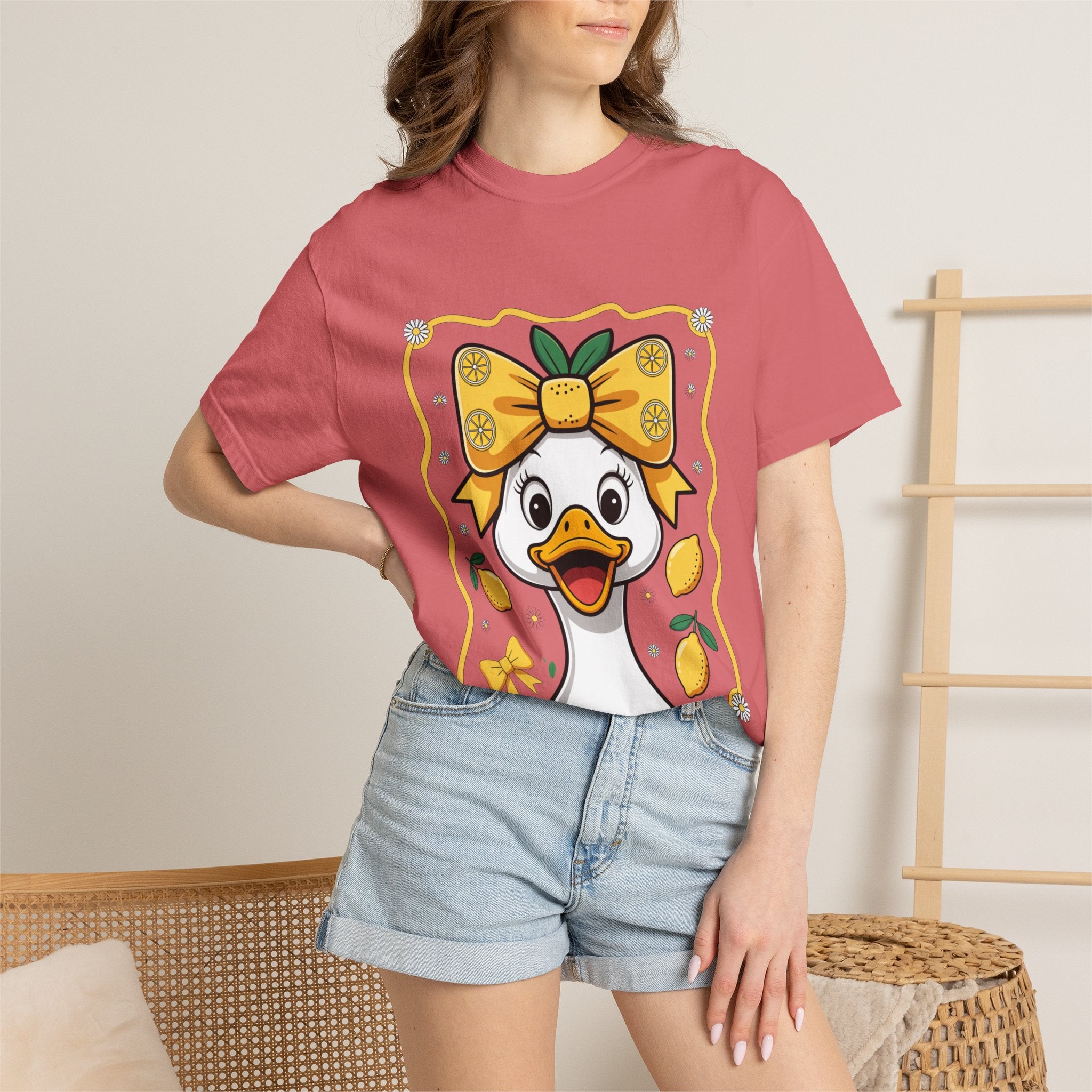 Cute Lemon Duck T-Shirt — Whimsical Duck with Bow Graphic Tee