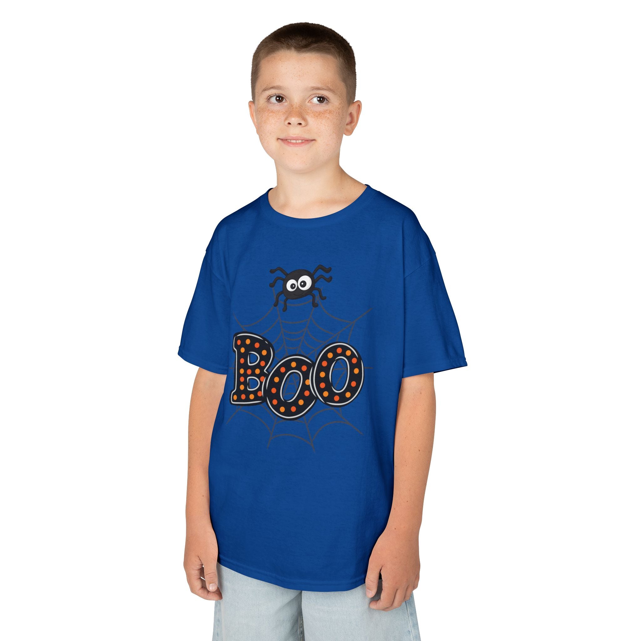 Kids Halloween Tee - "Boo" Spider Web Graphic