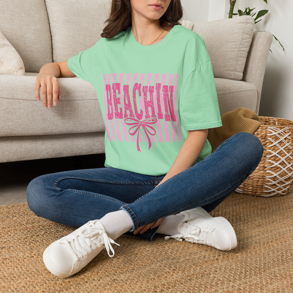 Beachin' Pink Striped Graphic T-Shirt | Summer Beach Vibes