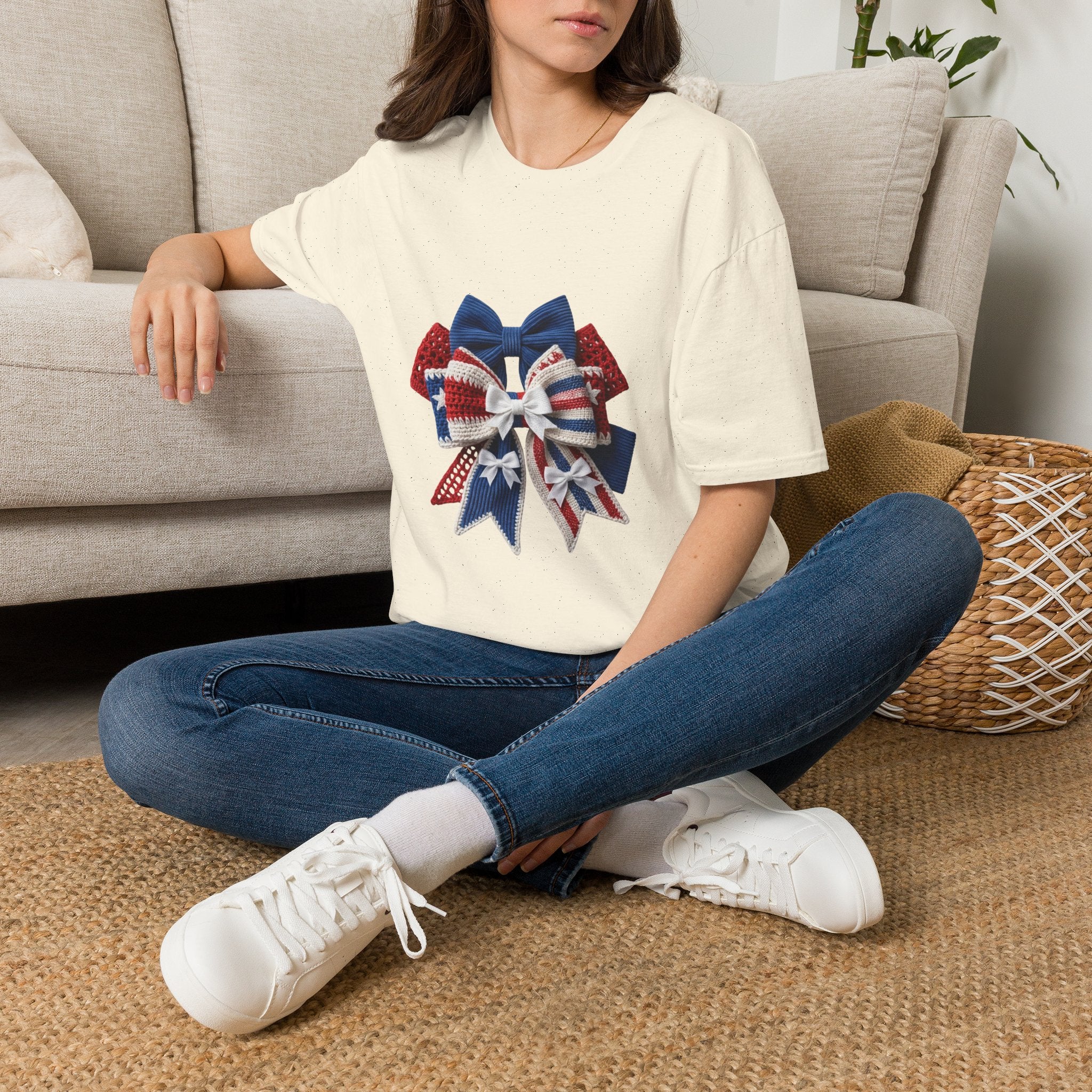 Patriotic Bow T-Shirt — Red White & Blue Ribbon Graphic