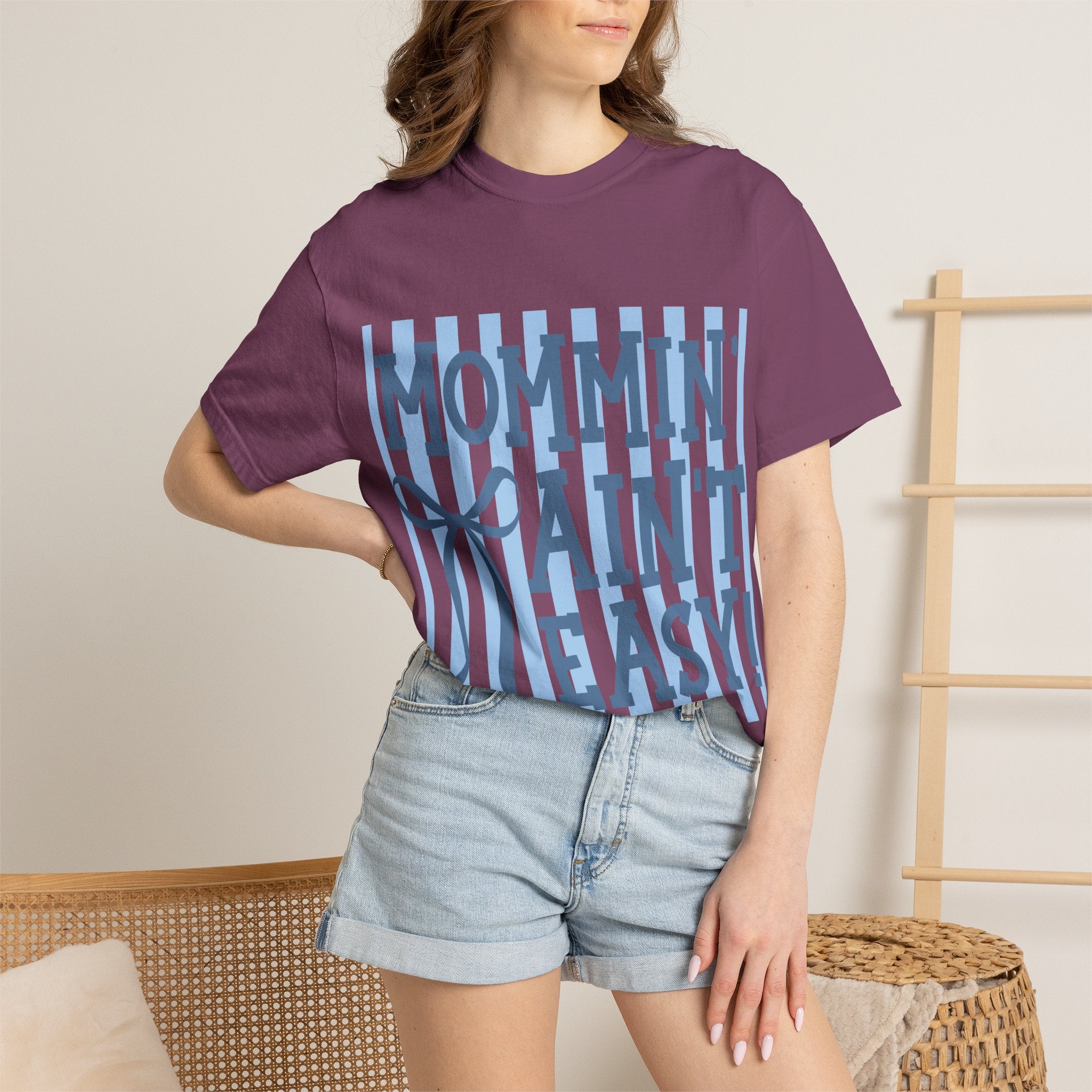 Mommin' Ain't Easy T-Shirt — Funny Mom Gift, Blue Striped Mother's Day Tee