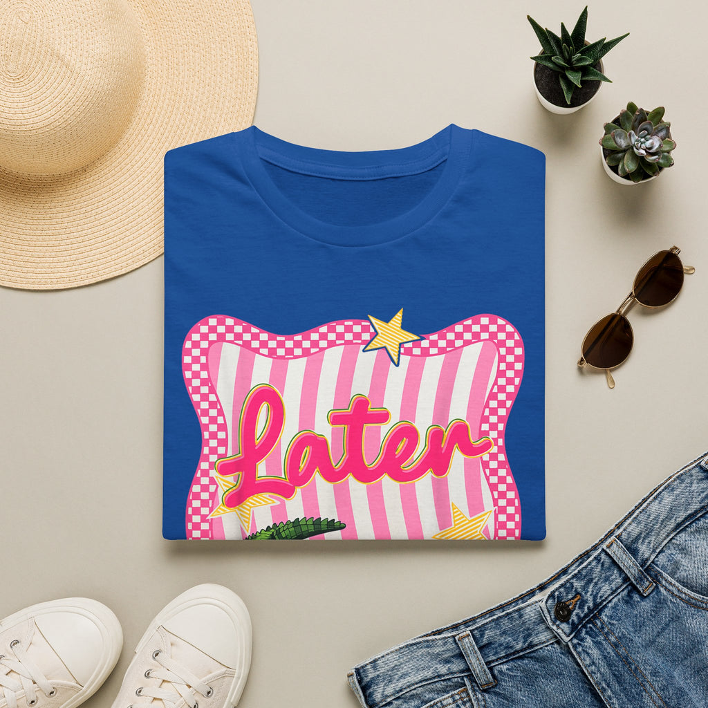 Later Graphic T‑Shirt — Retro Pink Stripe Alligator Design