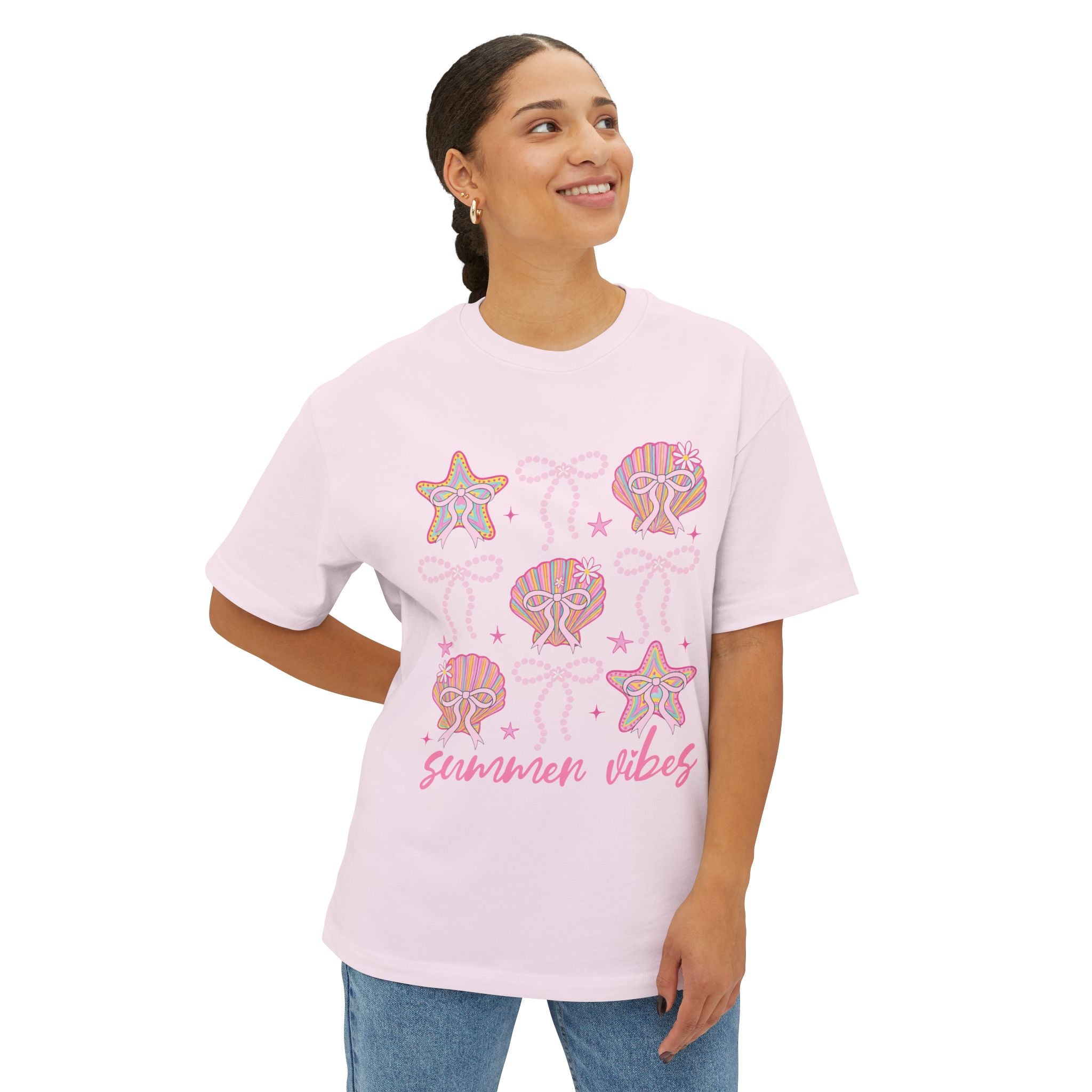 Summer Vibes Seashell & Starfish Boxy Tee