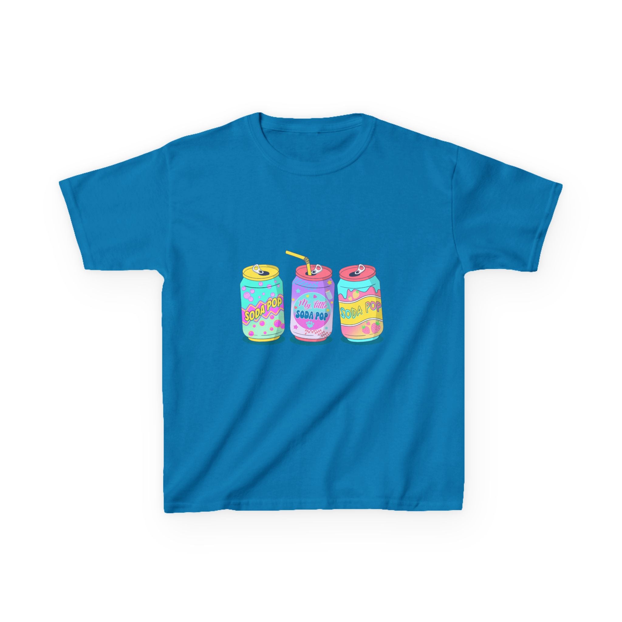 Kids T-Shirt — Colorful Soda Can Trio Graphic Tee (Cute Retro Drink Design)